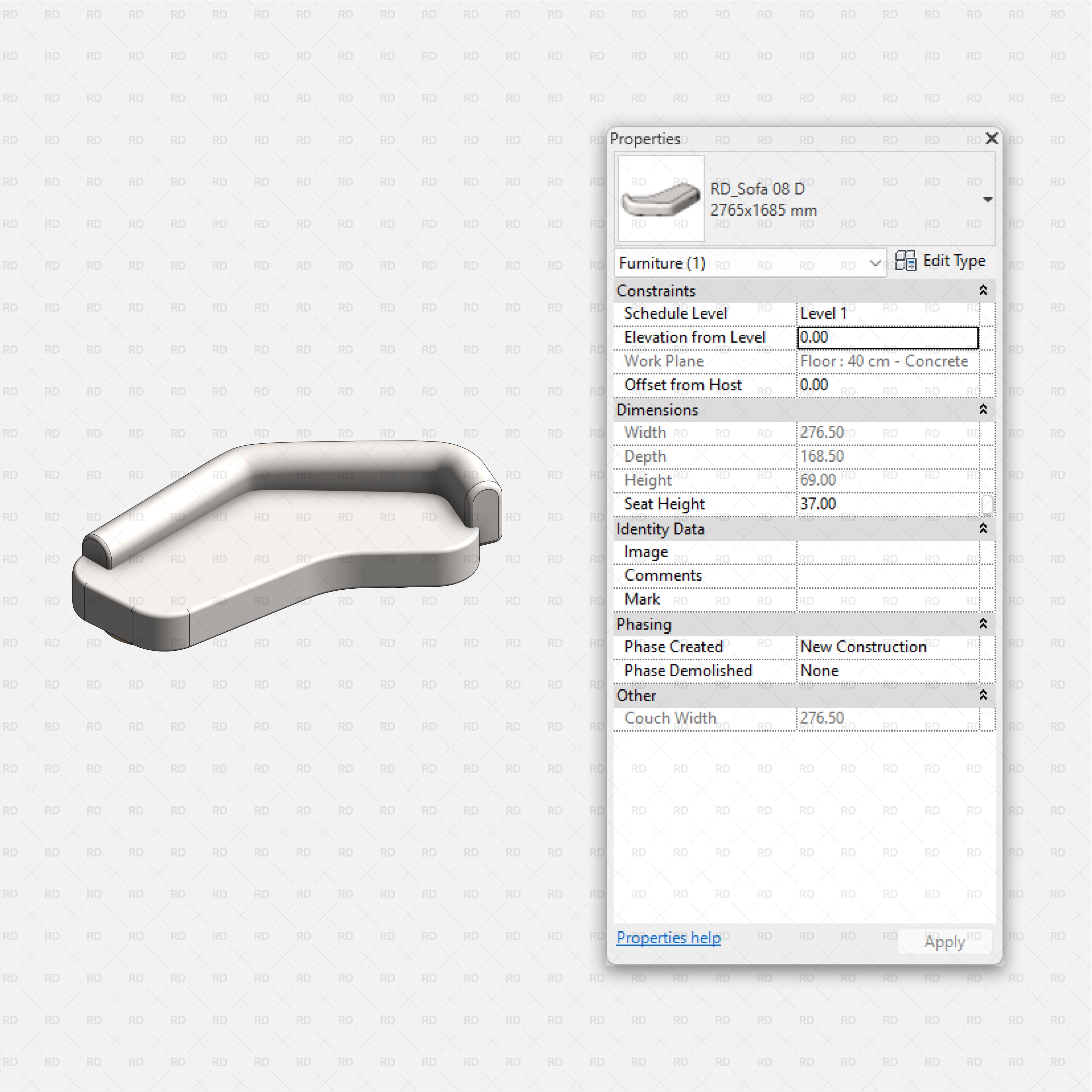 Revit Organic Sofa Collection download families bim object curved blocks