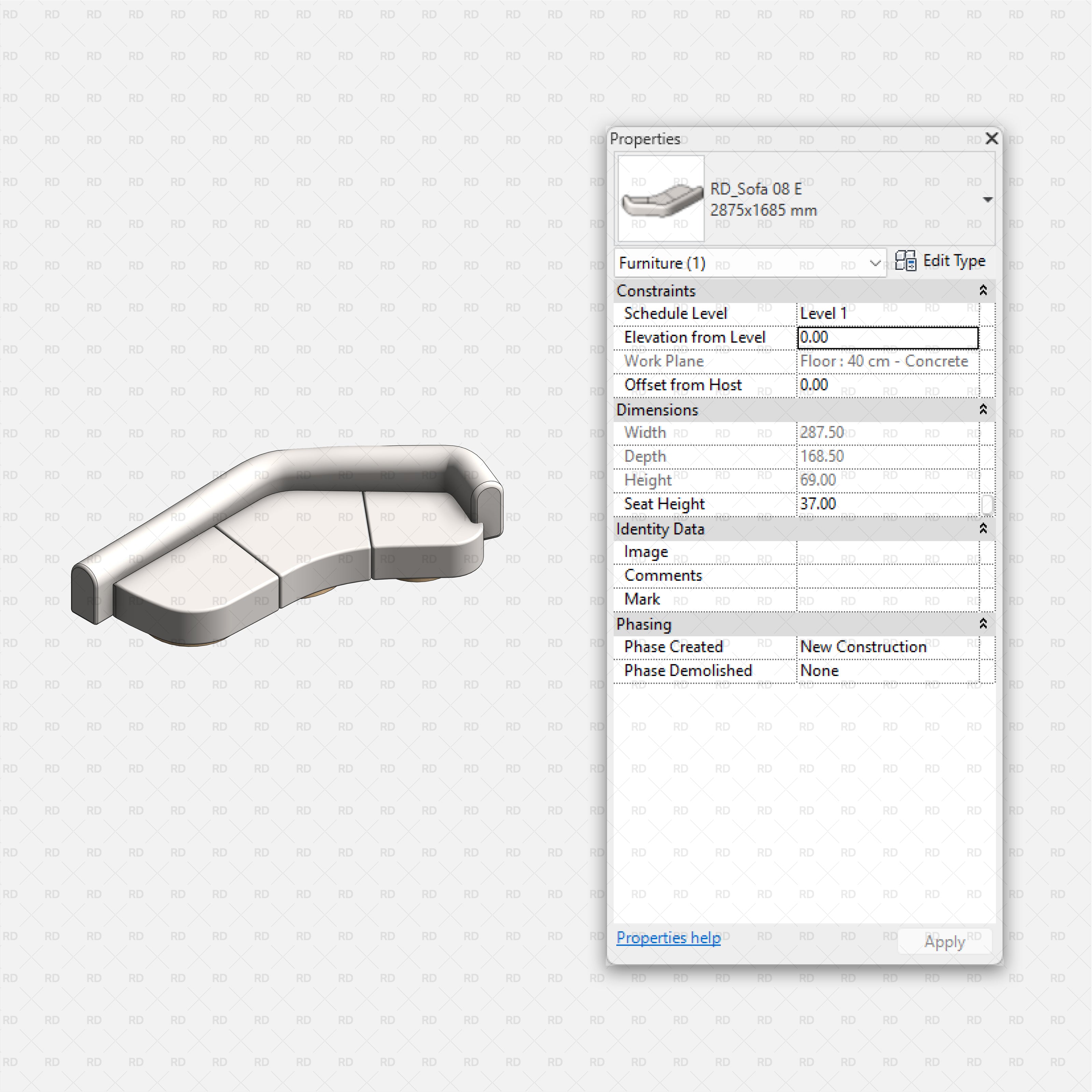 Revit Organic Sofa Collection download families bim object curved blocks