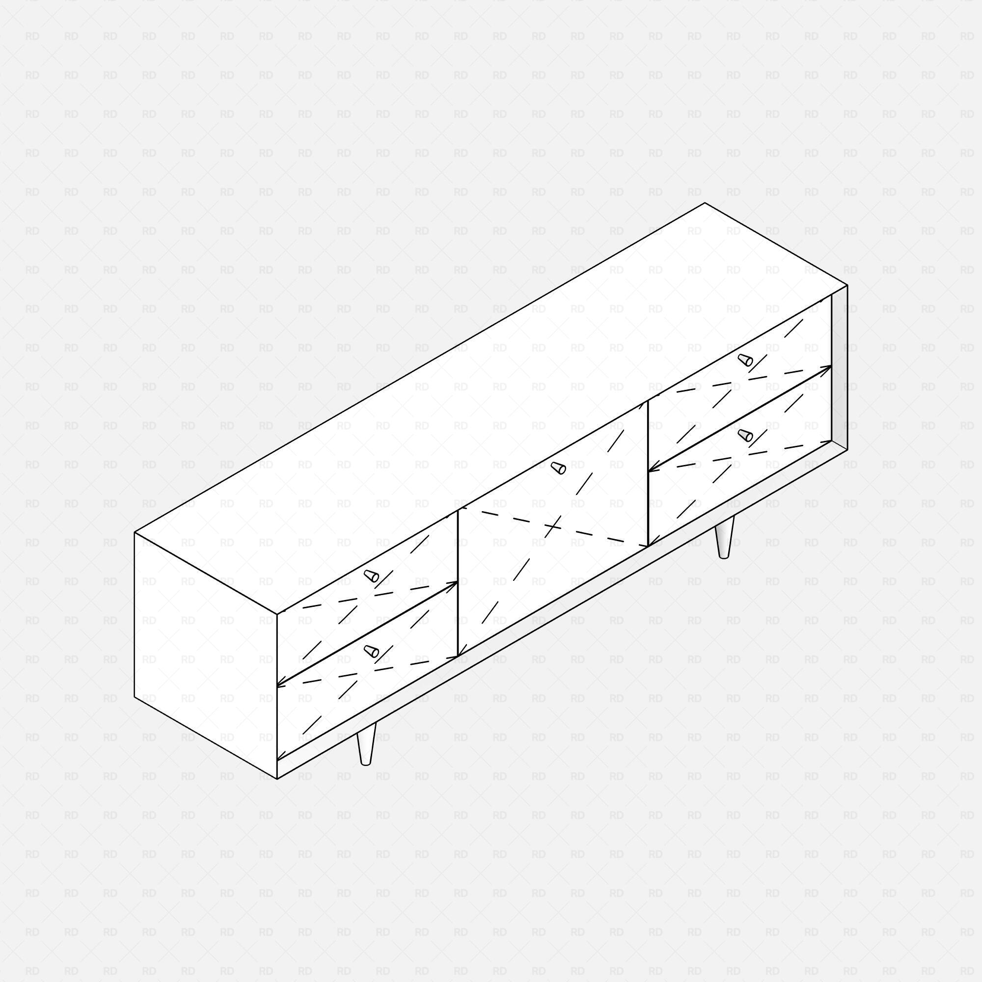 Free Revit TV Stand Family download 2020 metric imperial modern low cabinet with drawers console table