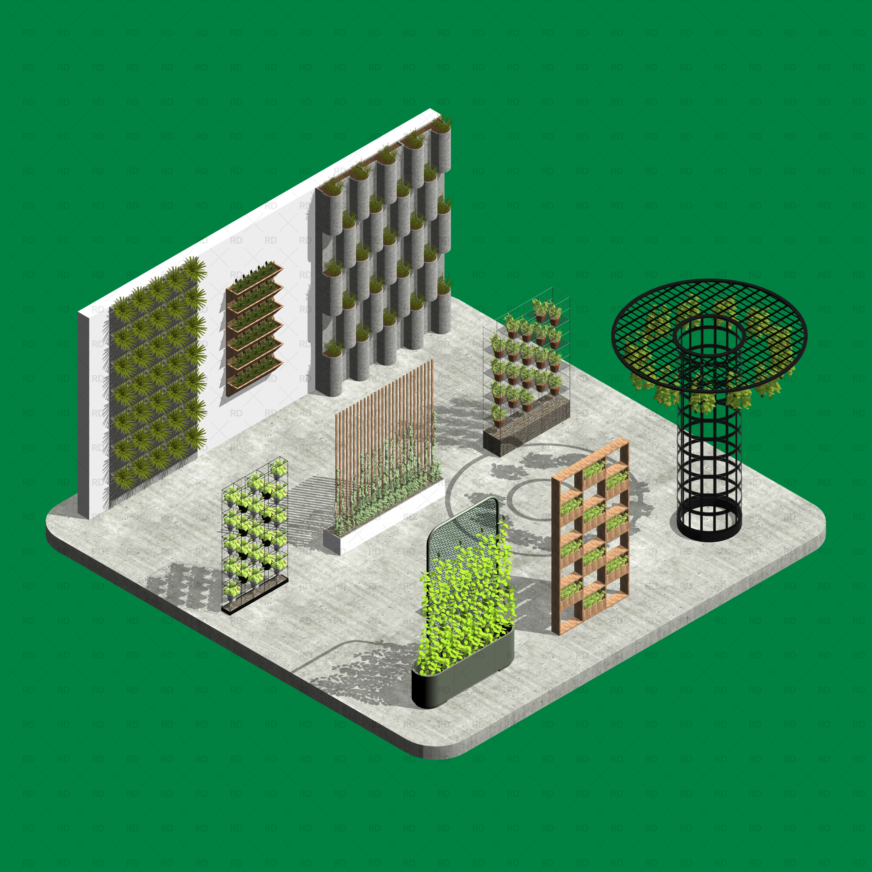 download high quality revit family green wall vertical planting landscaping BIM 3D object