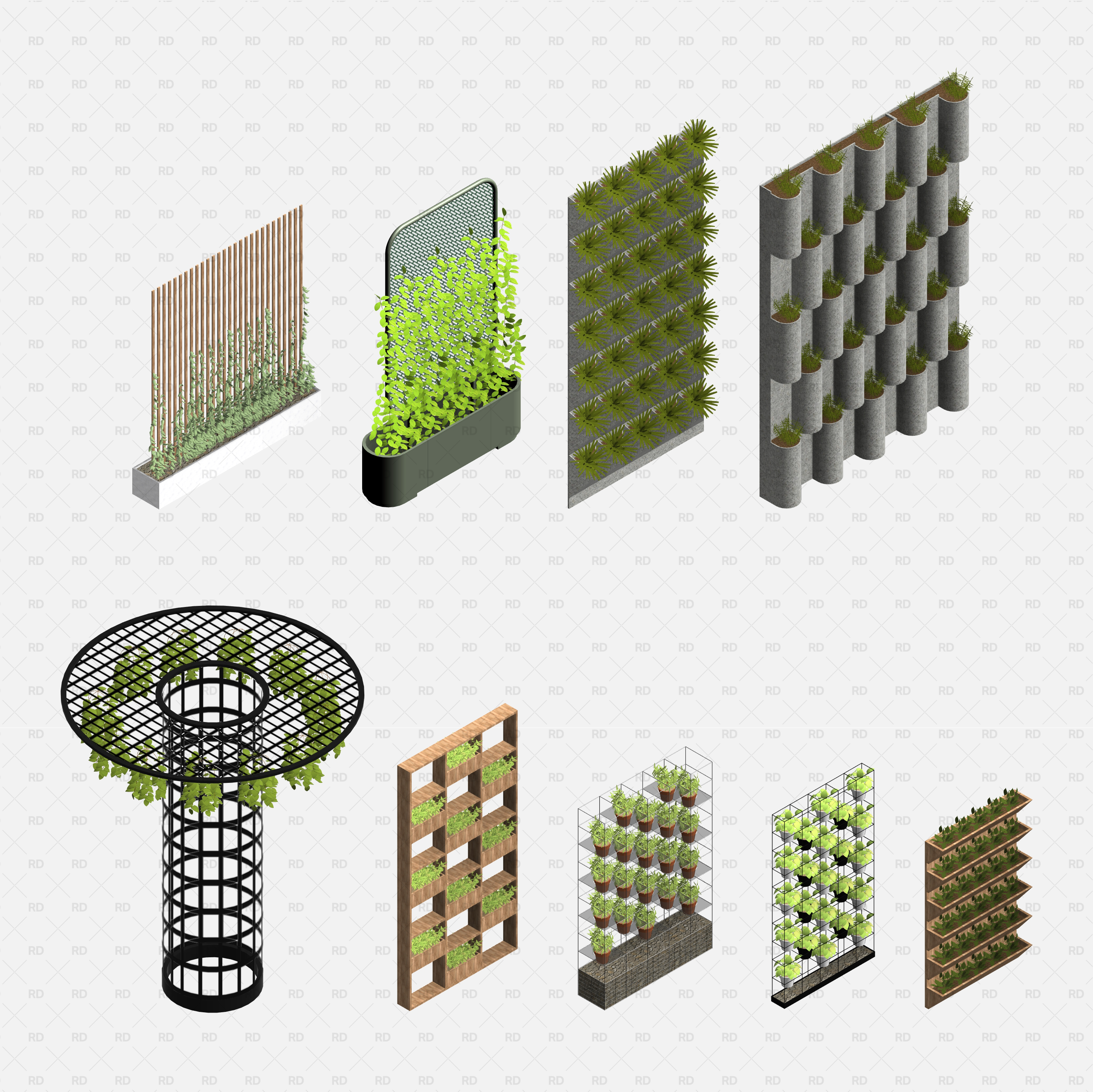 download high quality revit family green wall vertical planting landscaping BIM 3D object