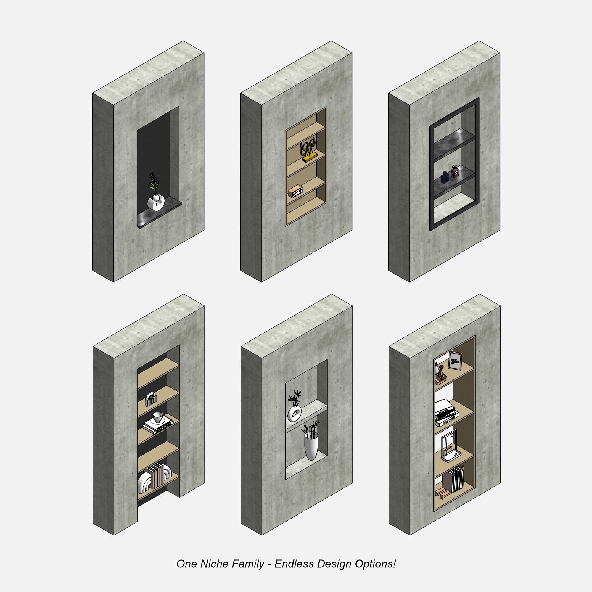 Revit Wall Niche family download bim object blocks arched organic rectangular circular shelves