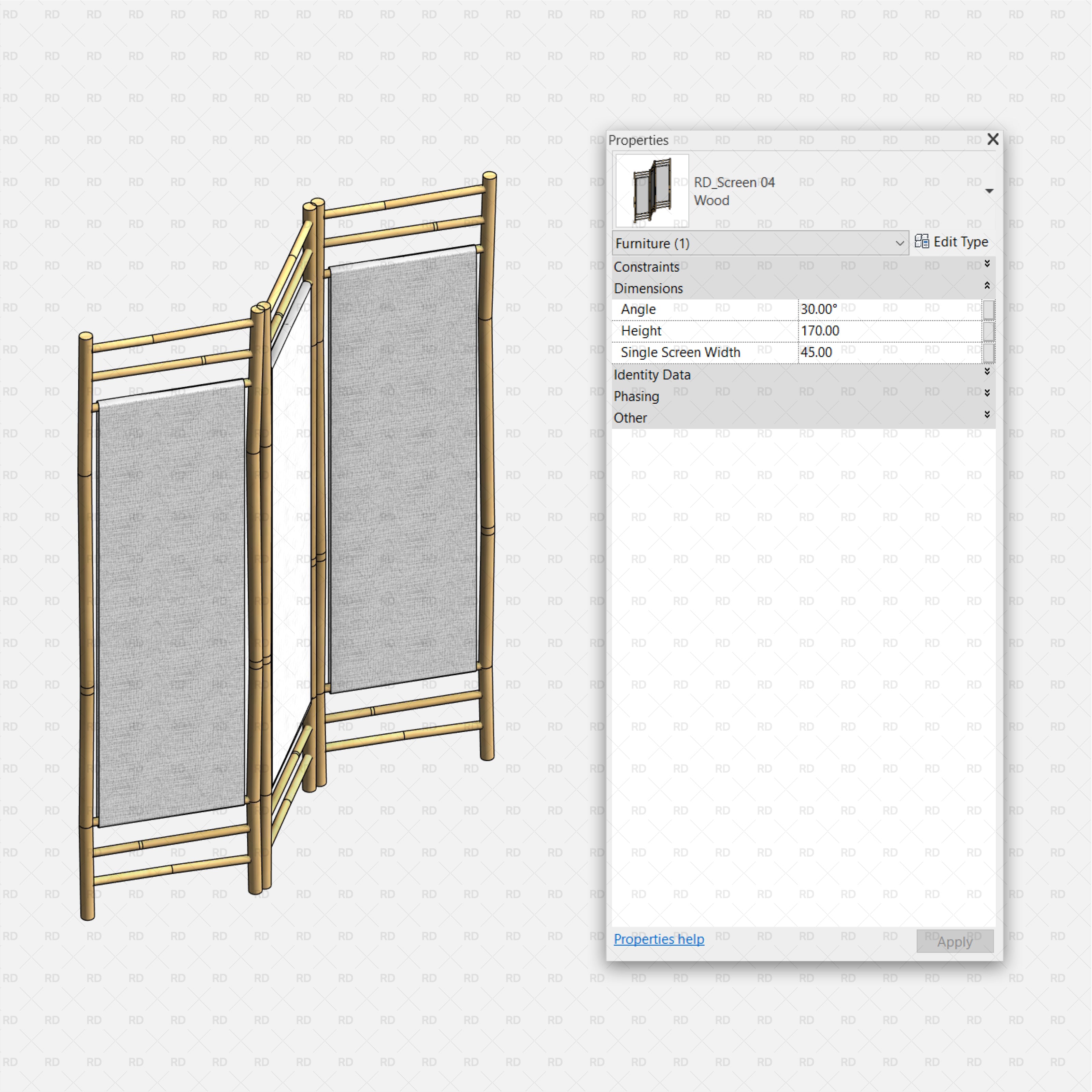 Three-Panel Folding Divider with Wooden Frames
bamboo revit family