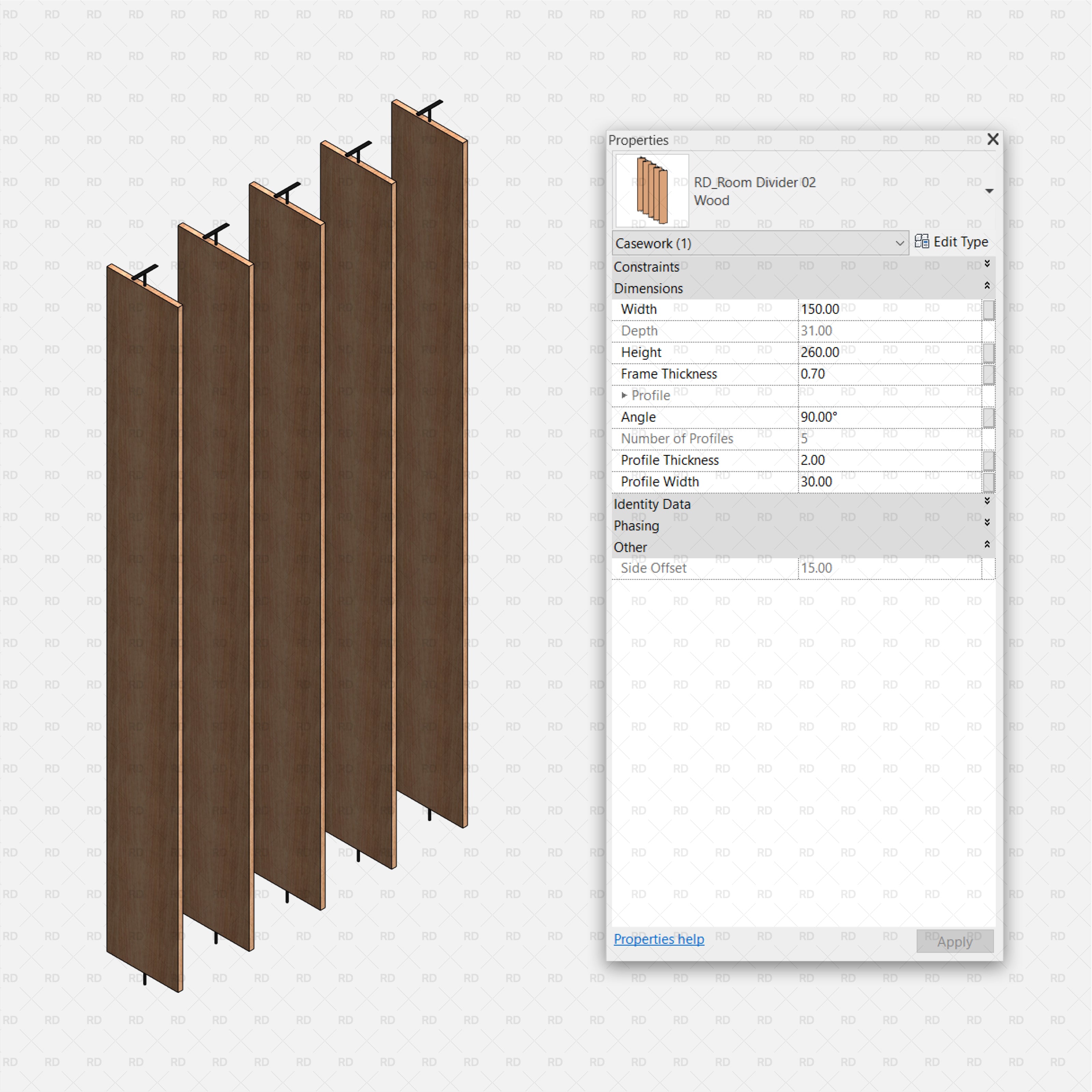 Rectangular Vertical Slat Divider revit family download