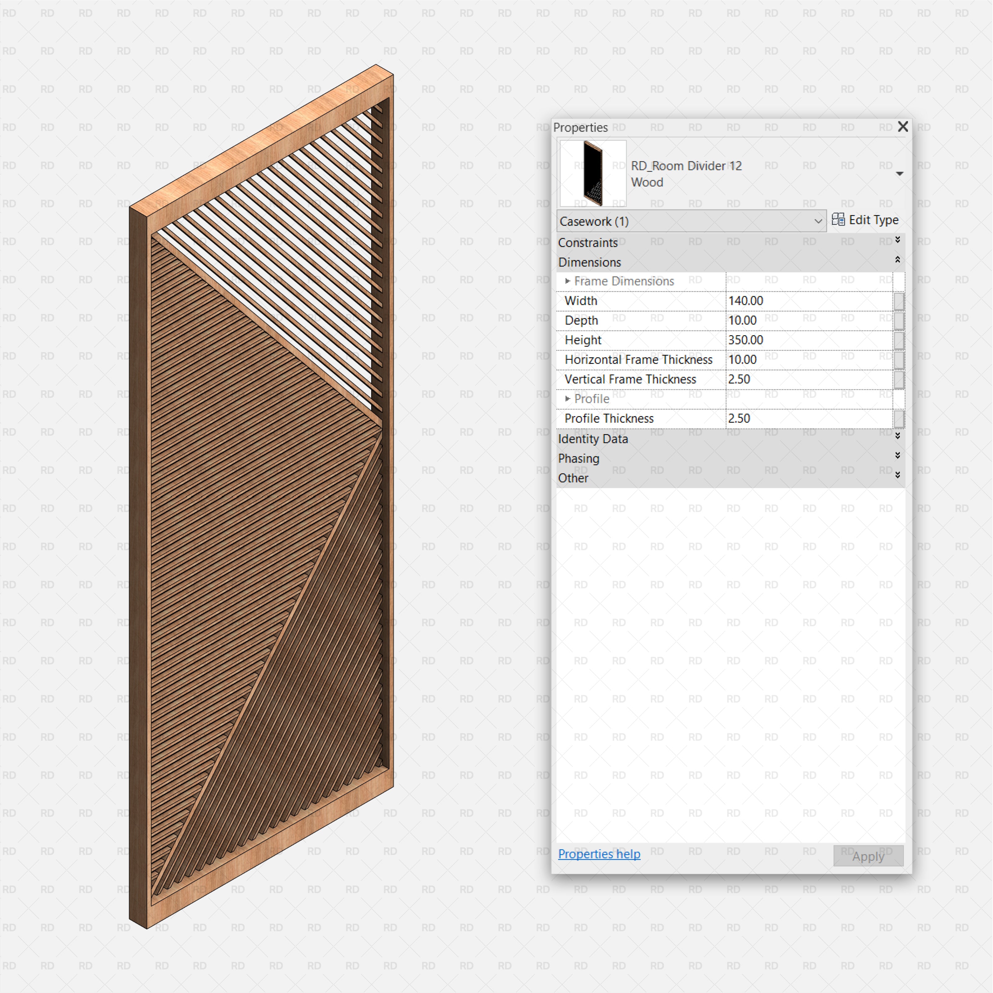 triangular pattern room divider partition wall revit family