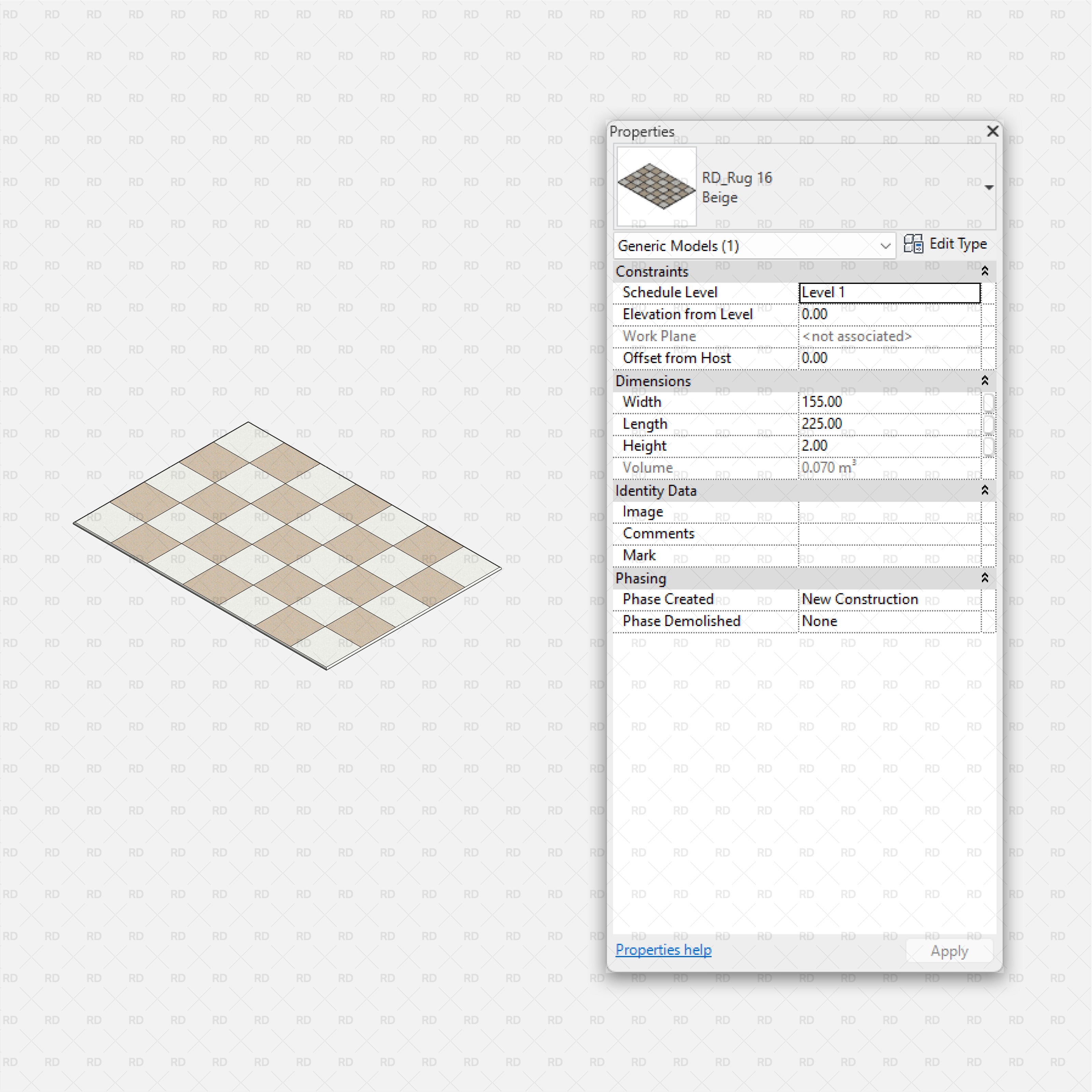 download revit rug family beige and white checkered