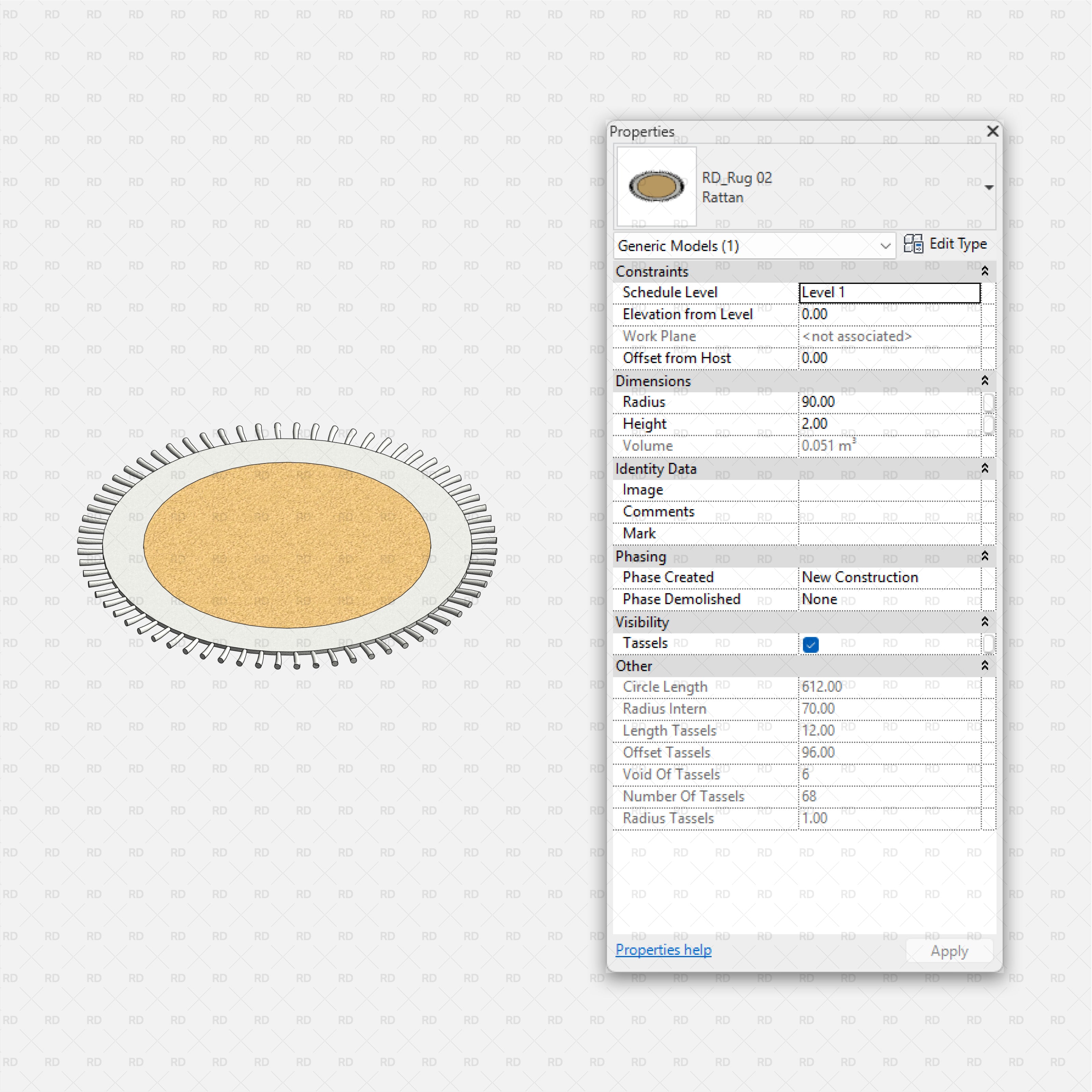download revit rug family rattan tassel