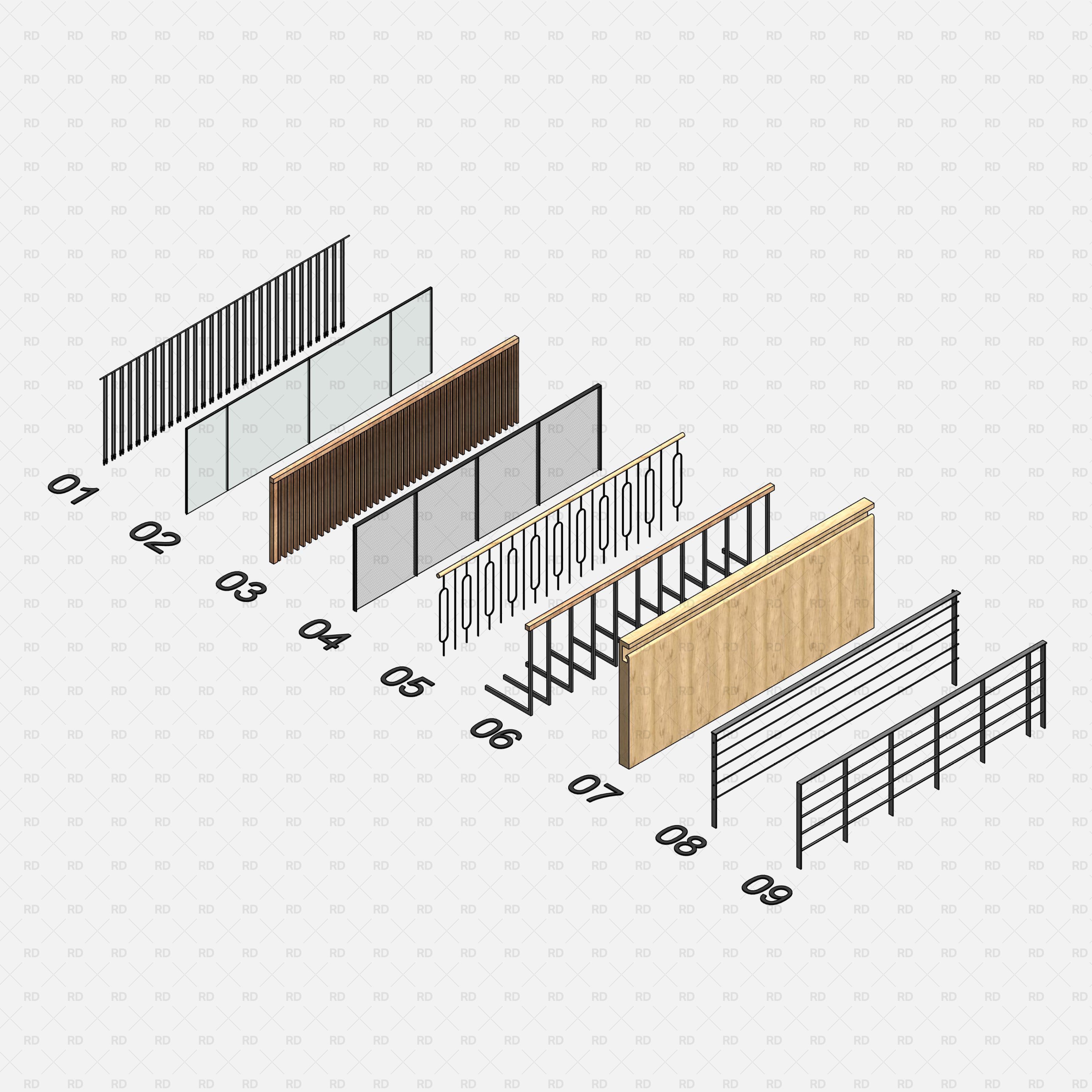 Advanced Revit railings handrail families download