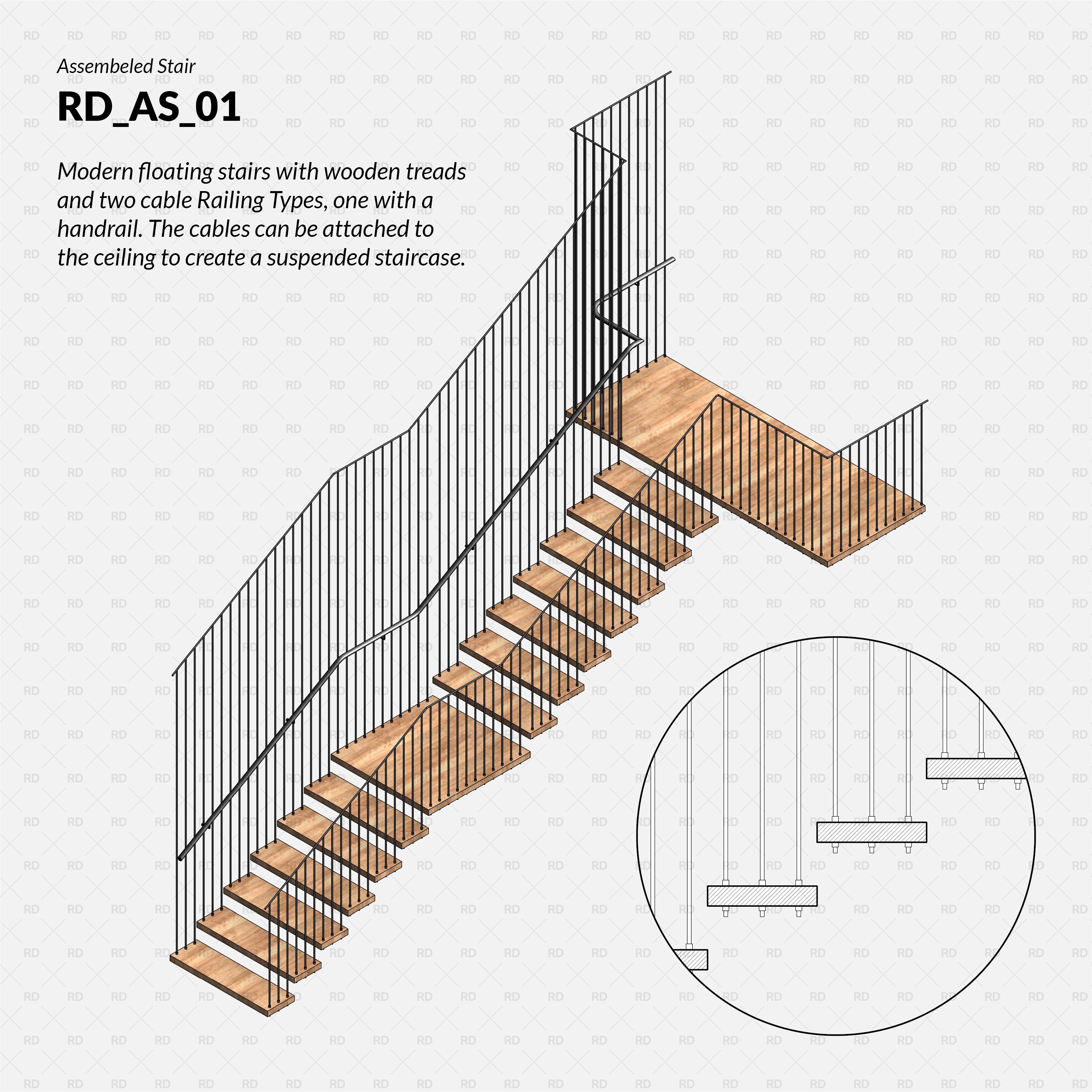 Revit floating stairs with custom handrail design
