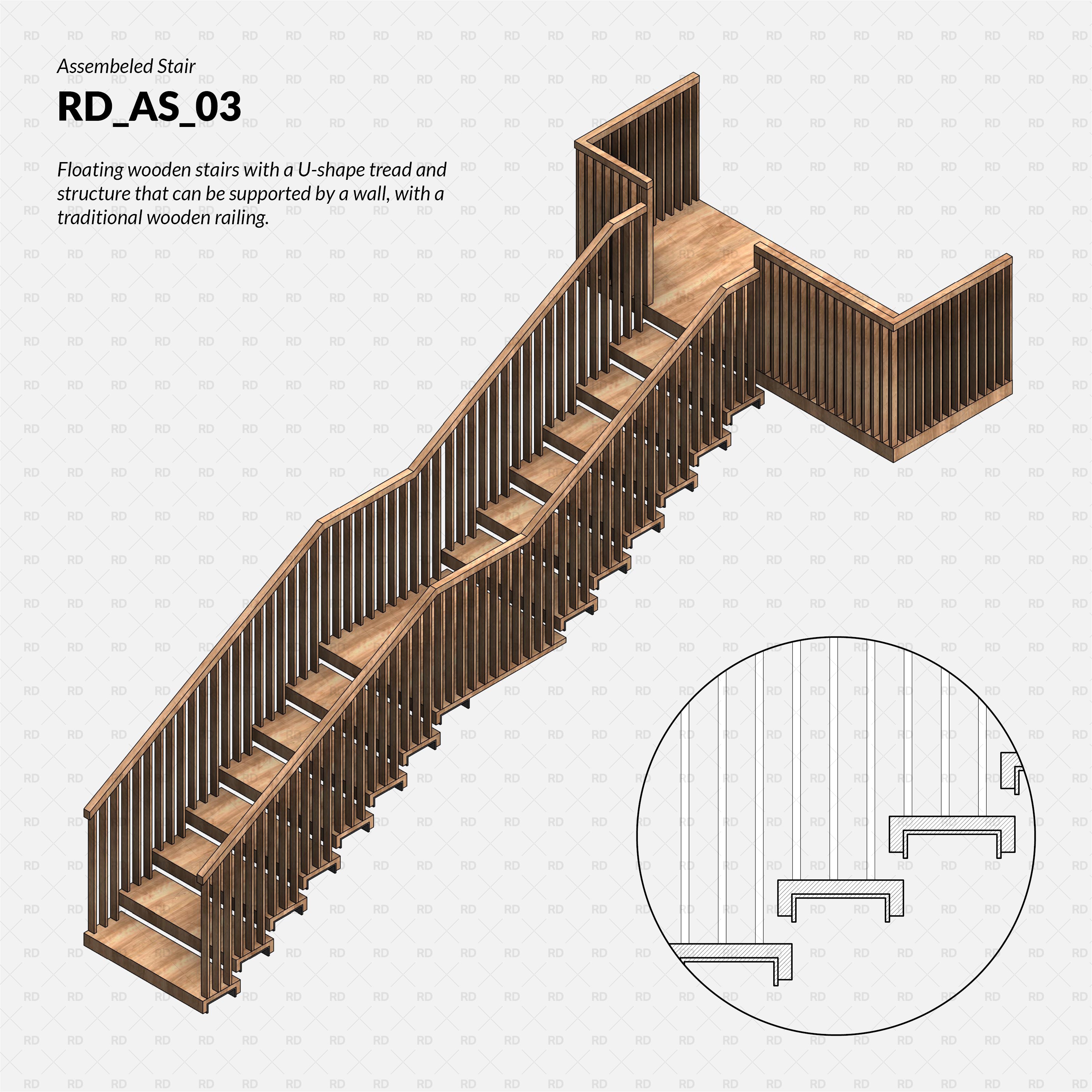 Revit wooden stairs custom railing families