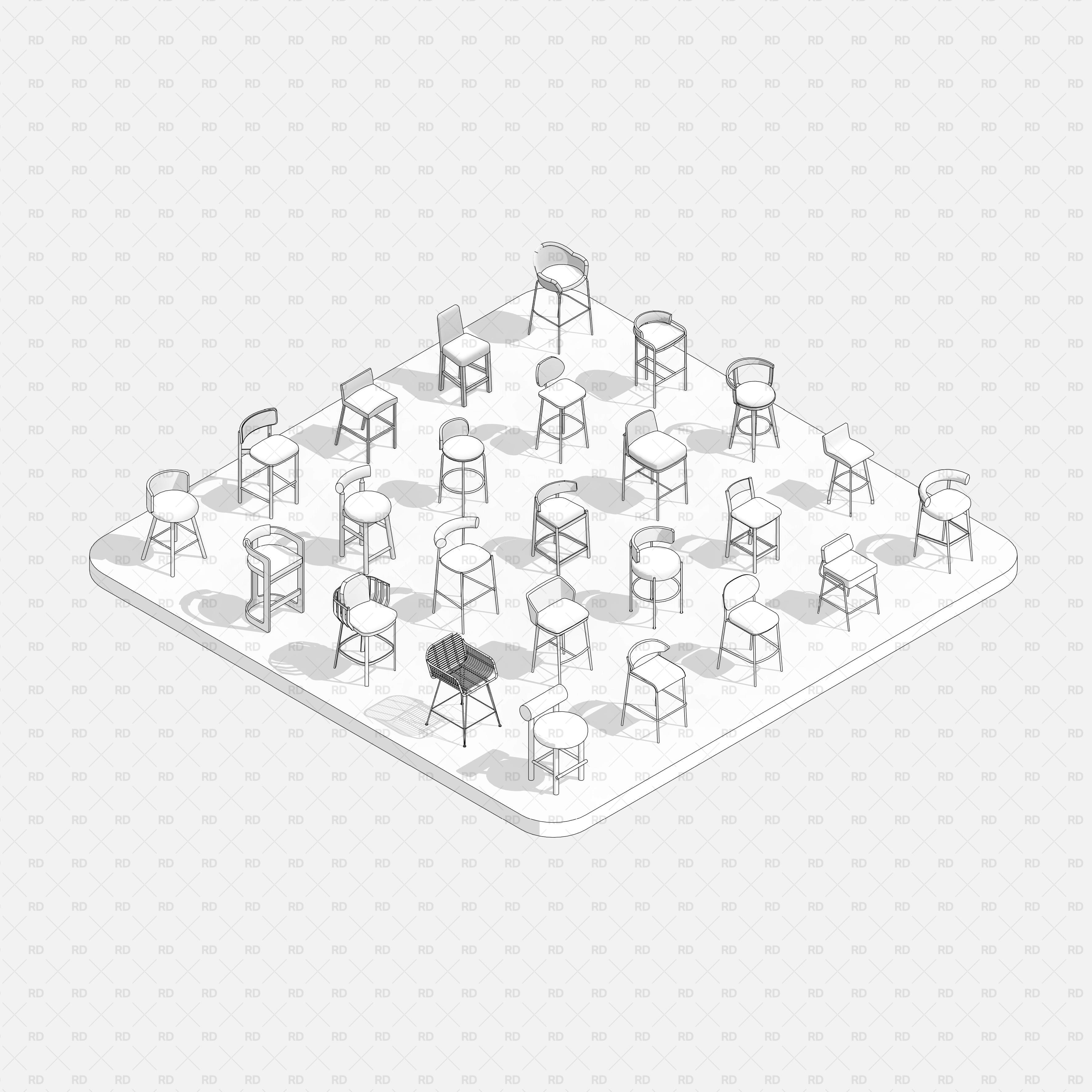 download high quality revit families high stools