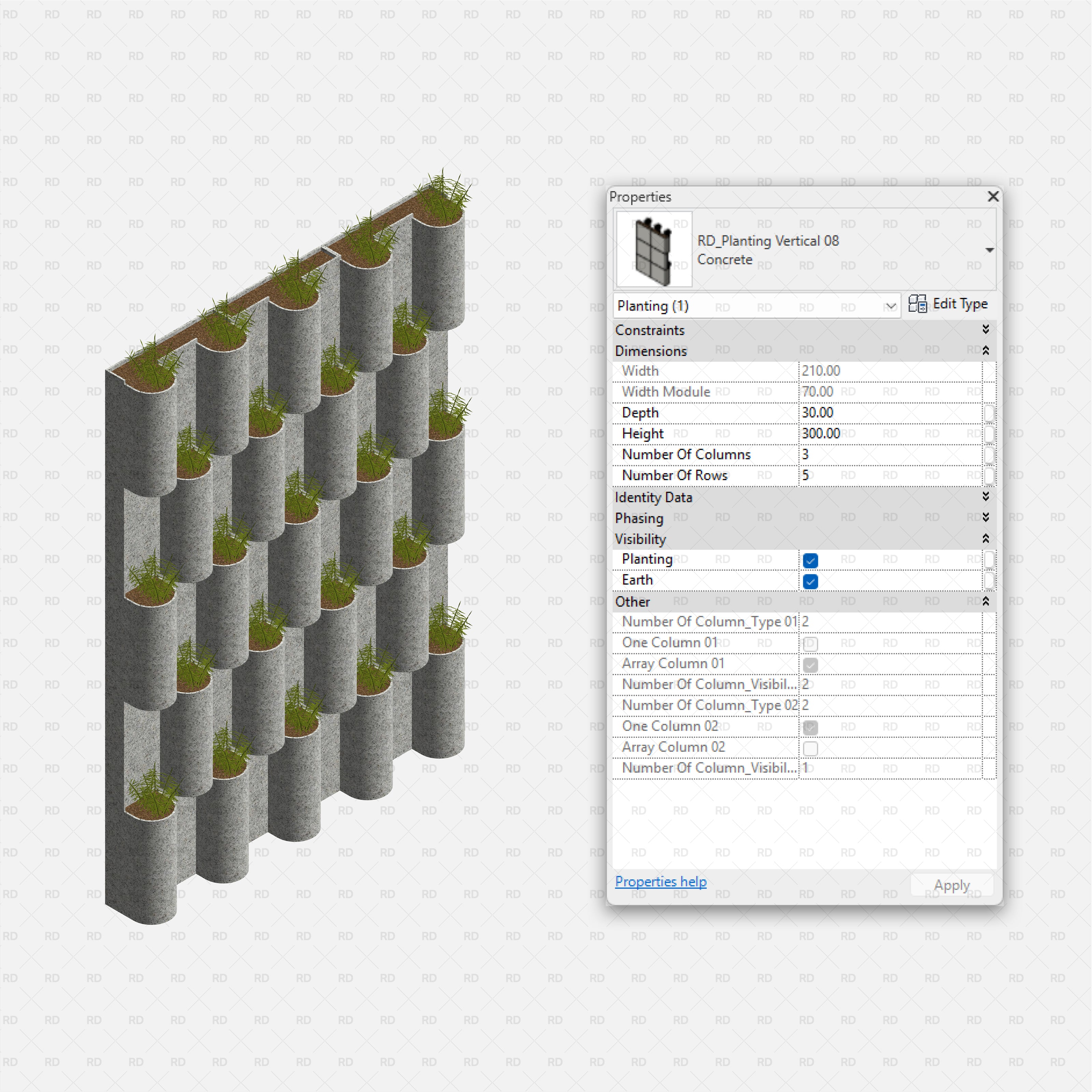 download high quality revit family green wall vertical planting landscaping BIM 3D object