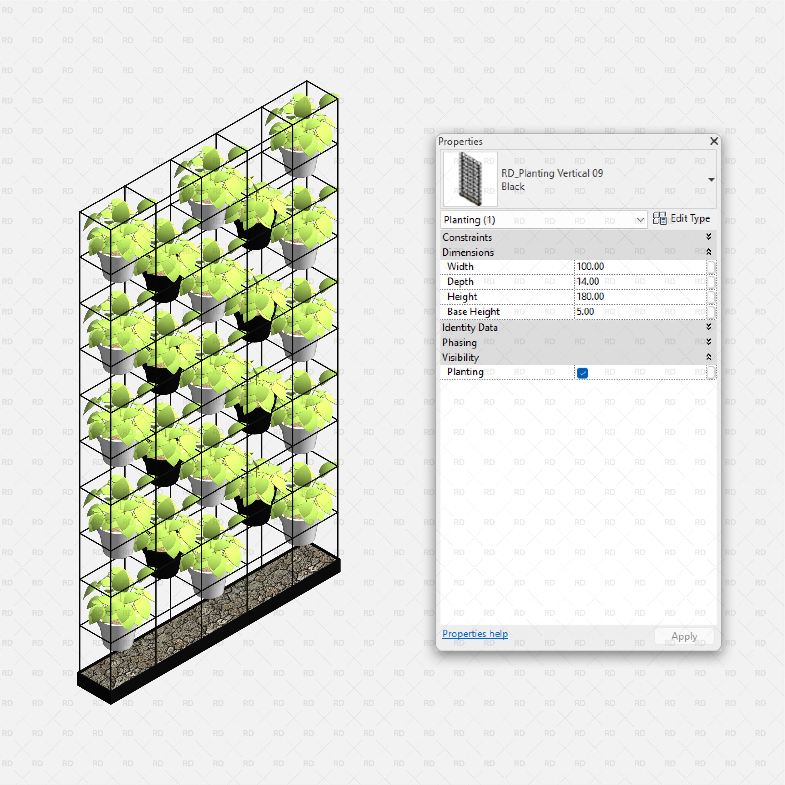 download high quality revit family green wall vertical planting landscaping BIM 3D object