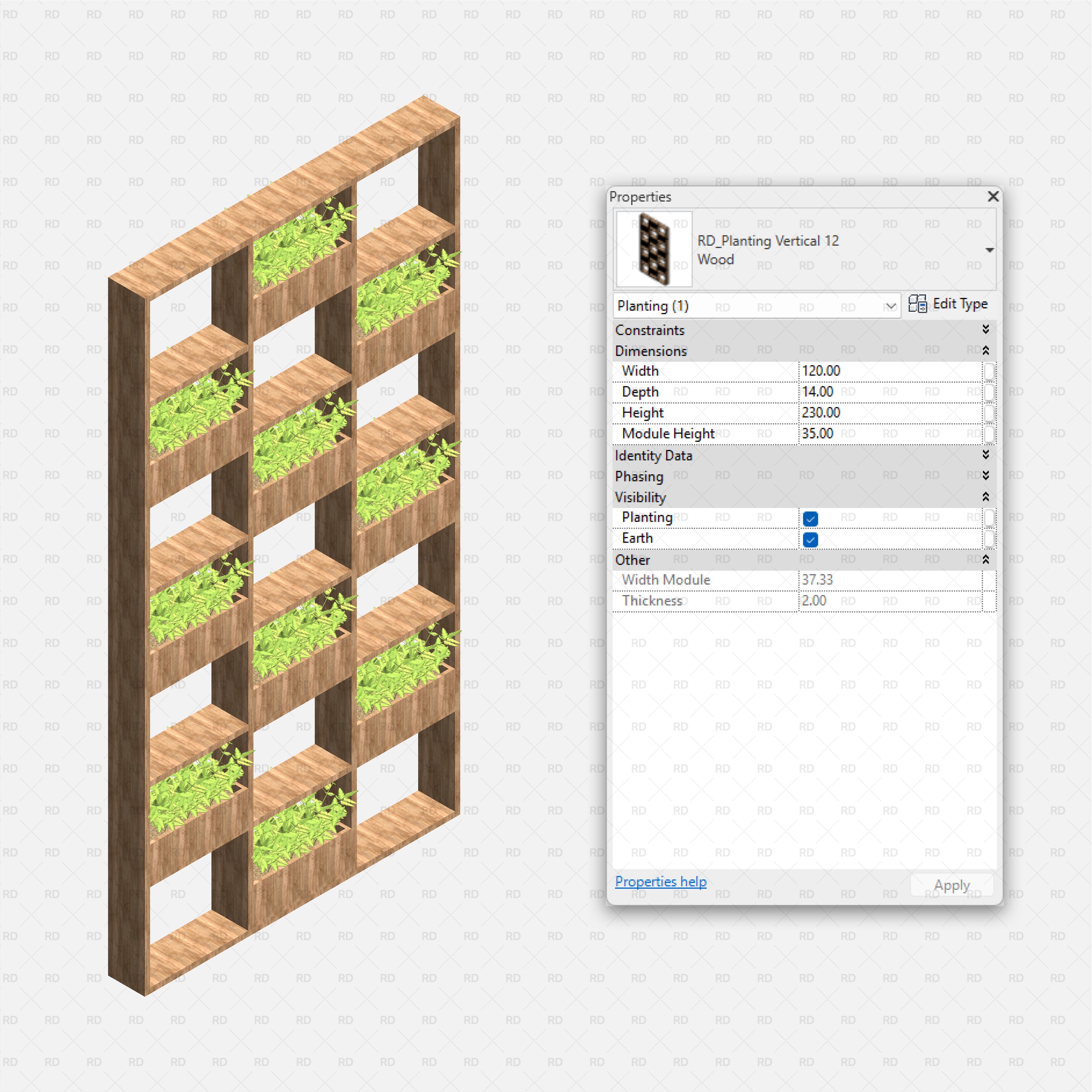 download high quality revit family green wall vertical planting landscaping BIM 3D object