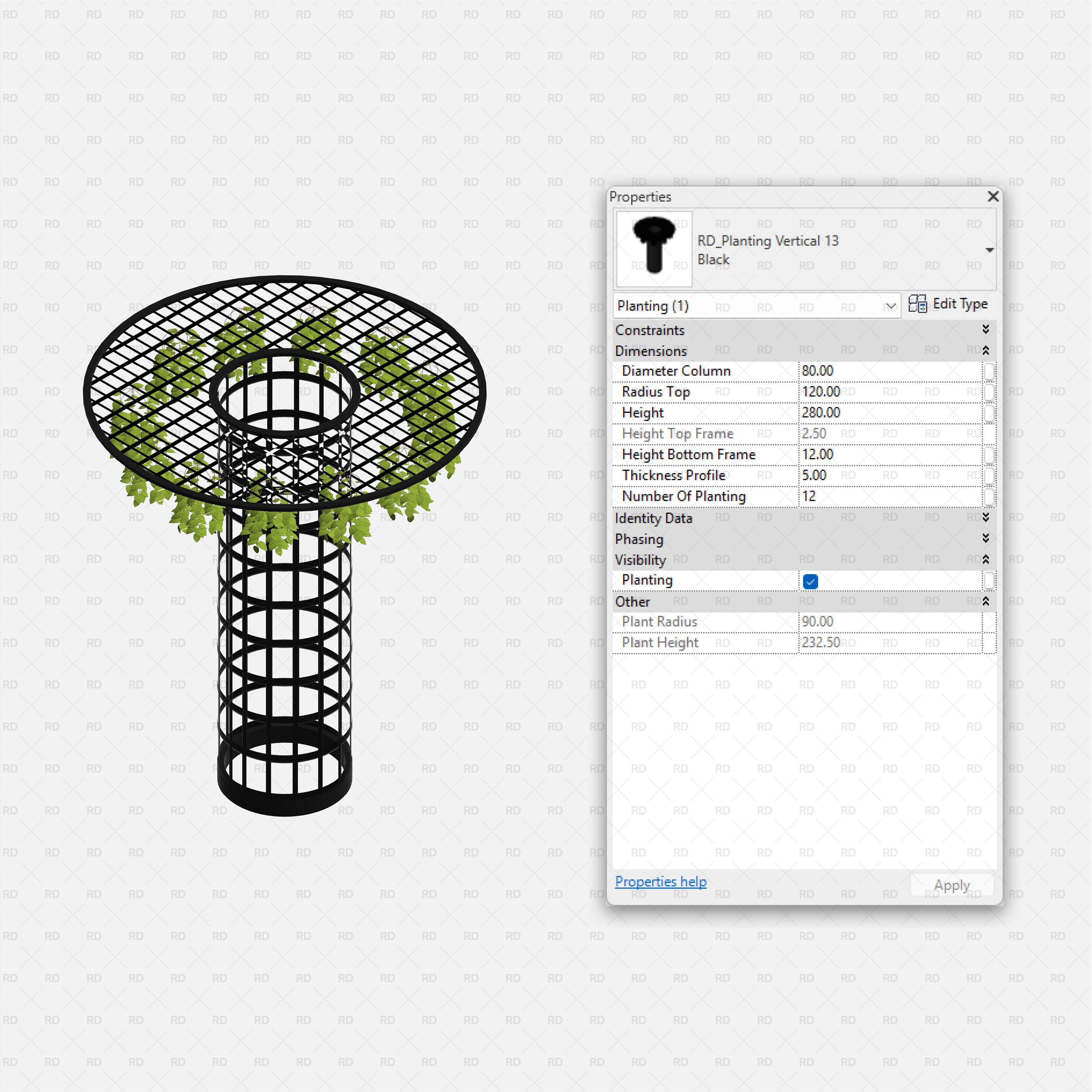 download high quality revit family green wall vertical planting landscaping BIM 3D object