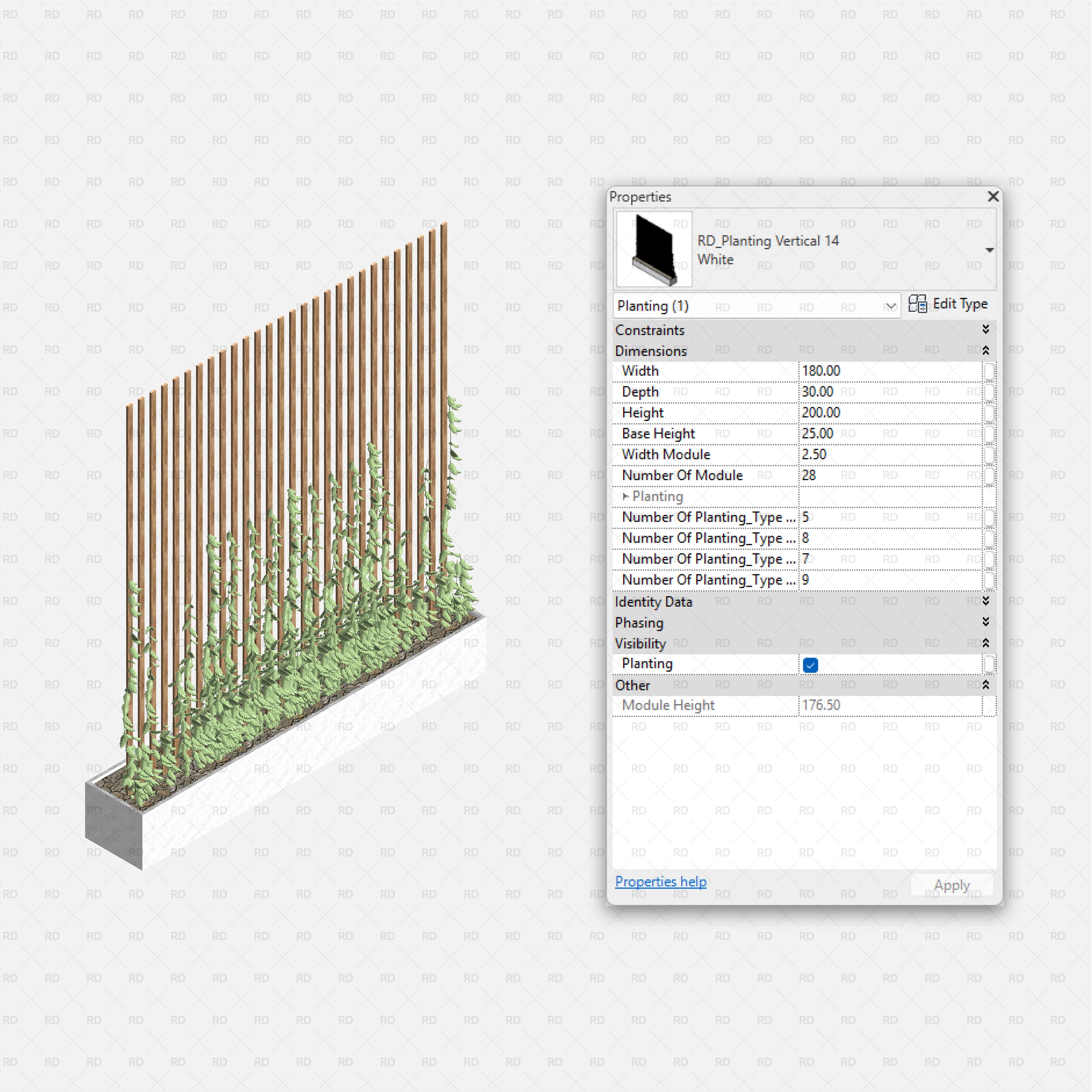 download high quality revit family green wall vertical planting landscaping BIM 3D object