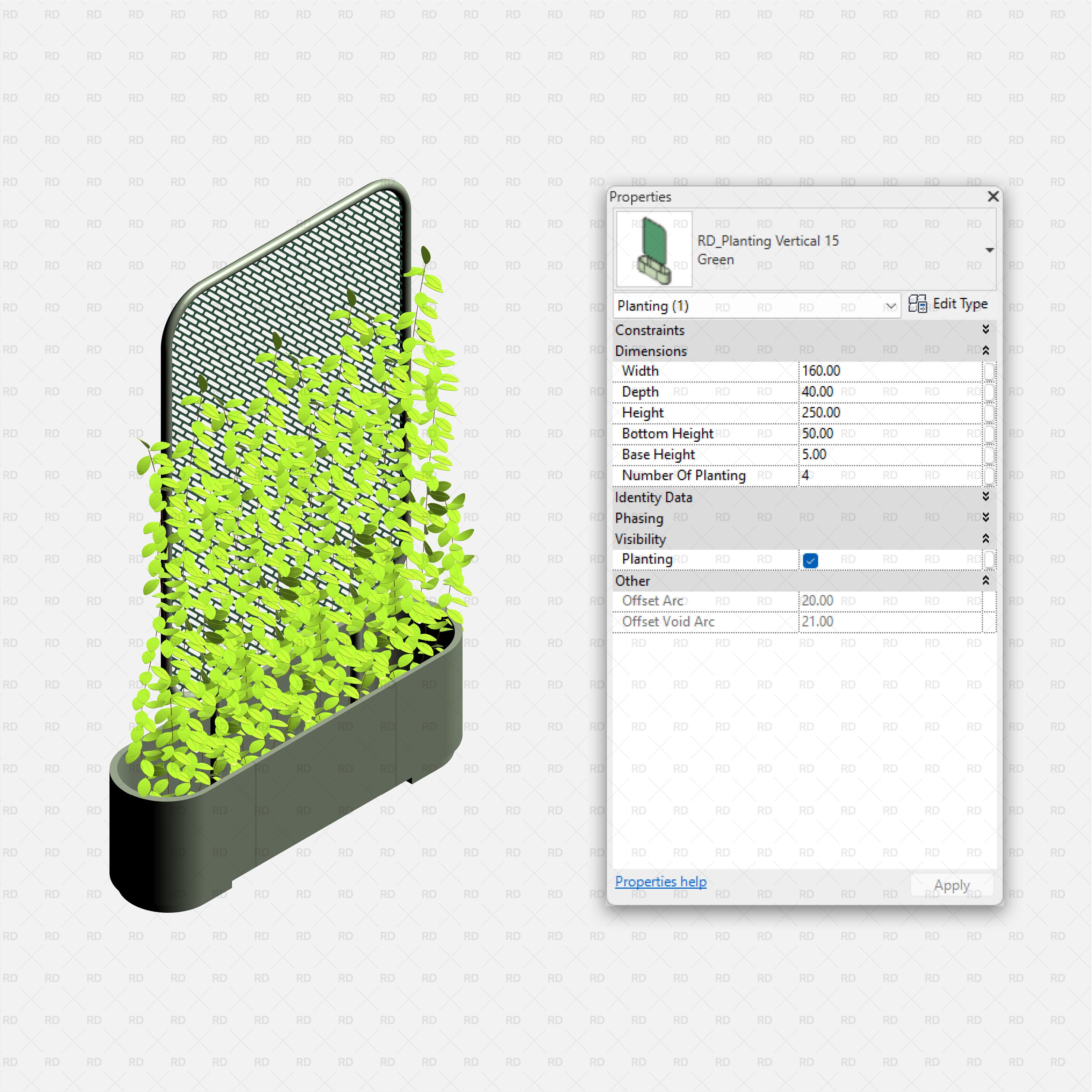 download high quality revit family green wall vertical planting landscaping BIM 3D object