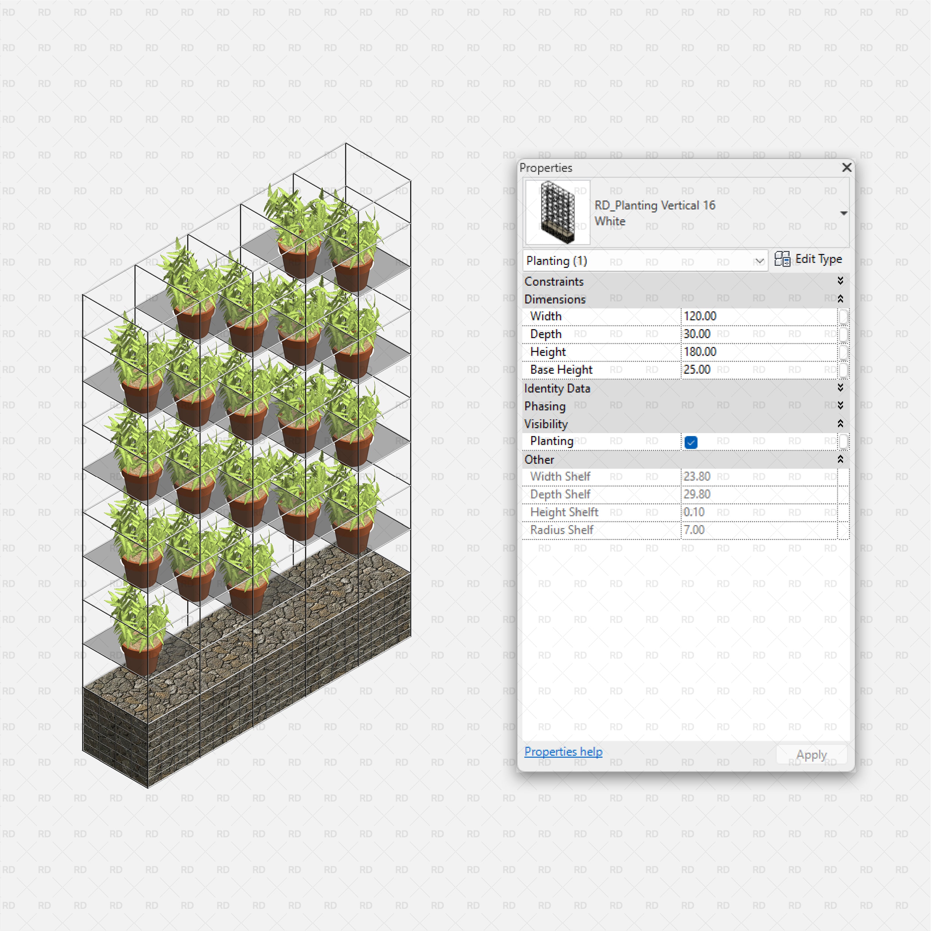 download high quality revit family green wall vertical planting landscaping BIM 3D object