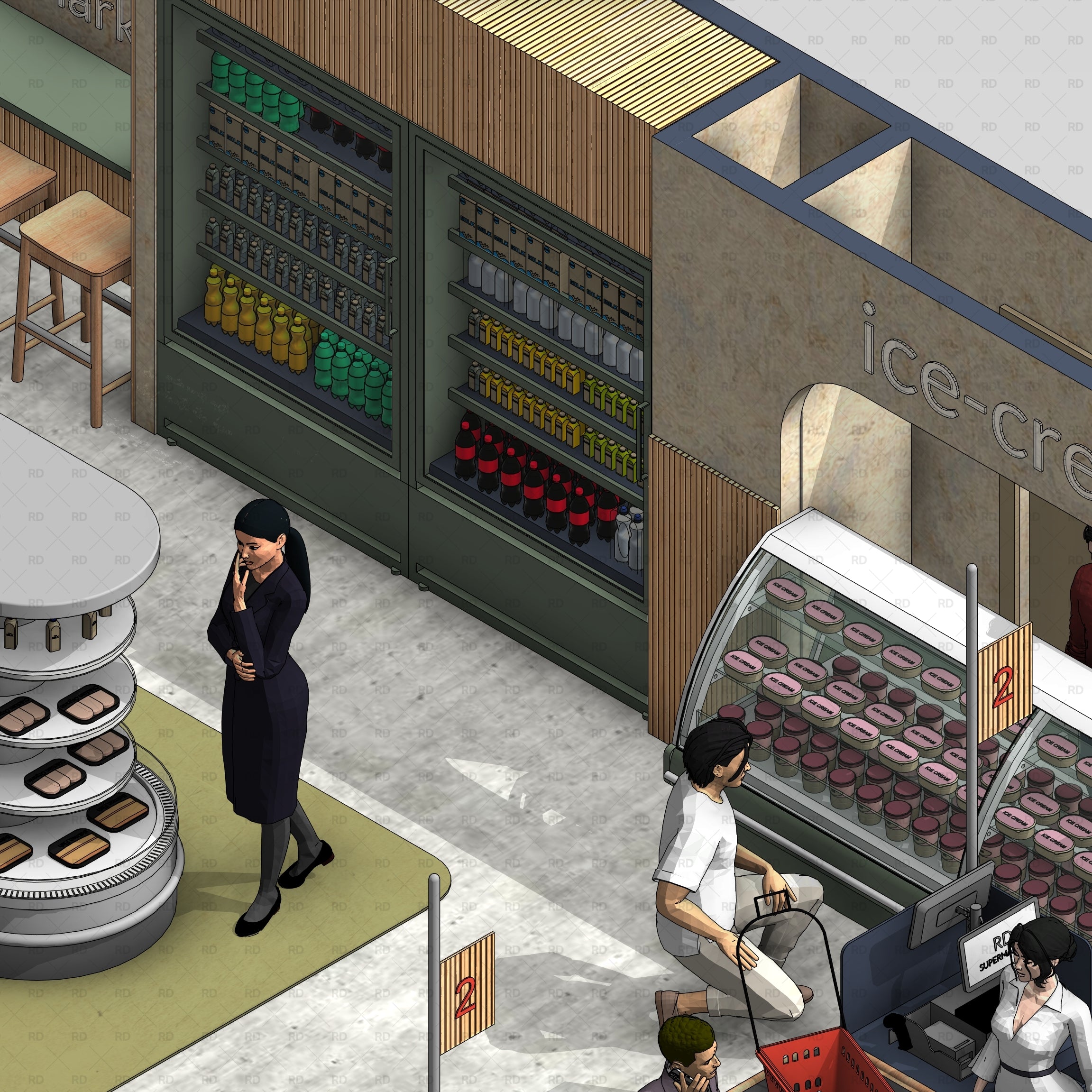 Retail architecture families supermarket equipment Revit models