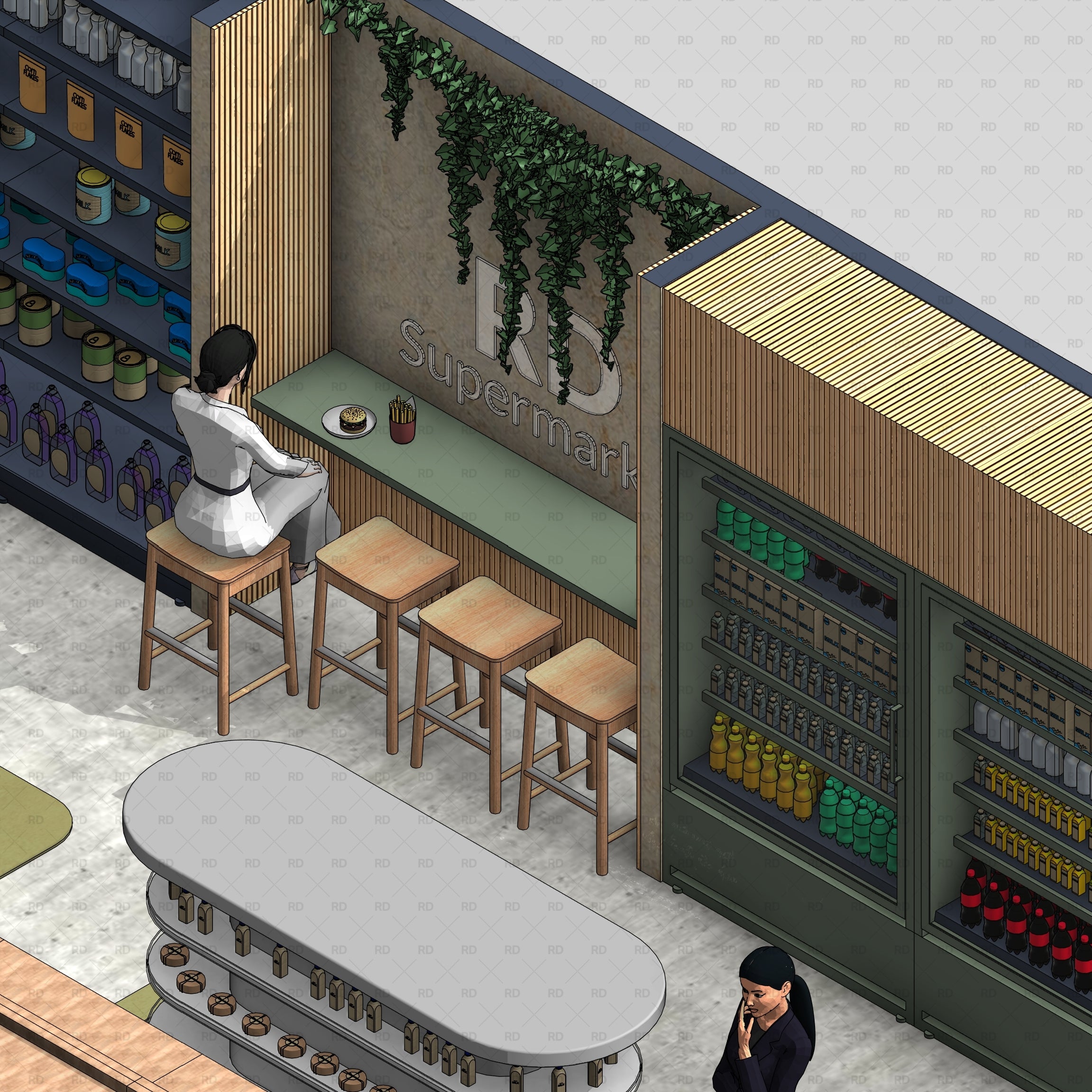 Grocery store equipment BIM objects parametric Revit families