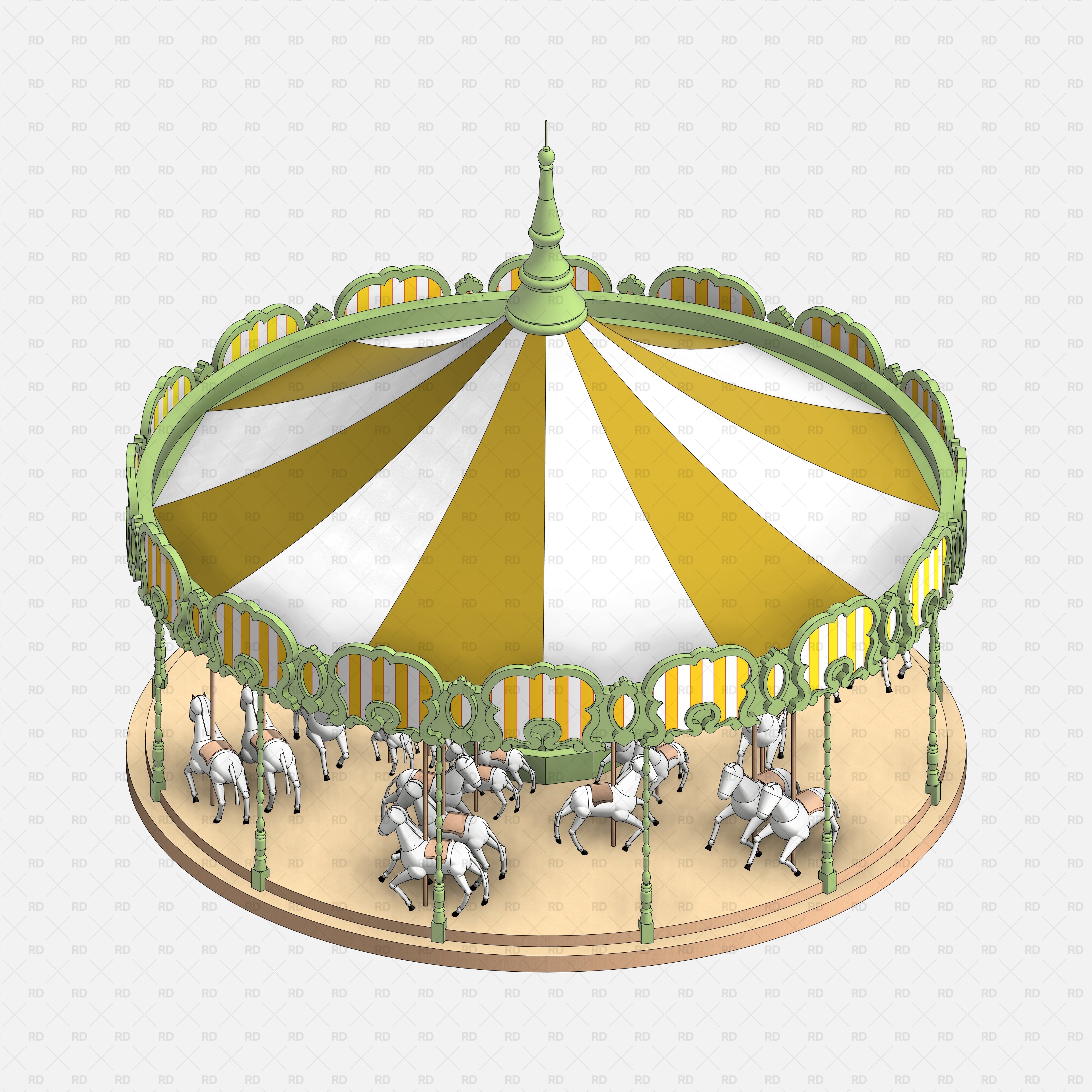 Revit Amusement Park Equipment families download carousel with horses