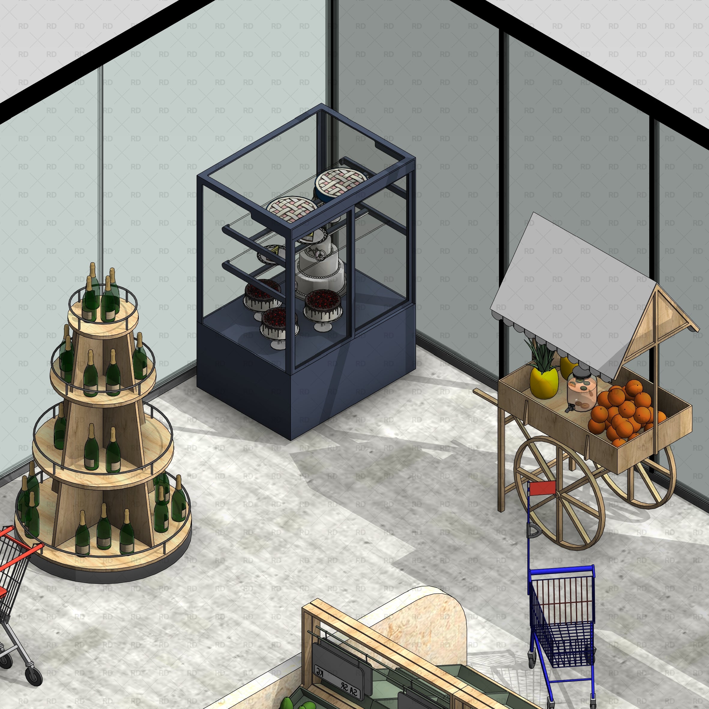 Grocery store beverage display wine juice retail equipment