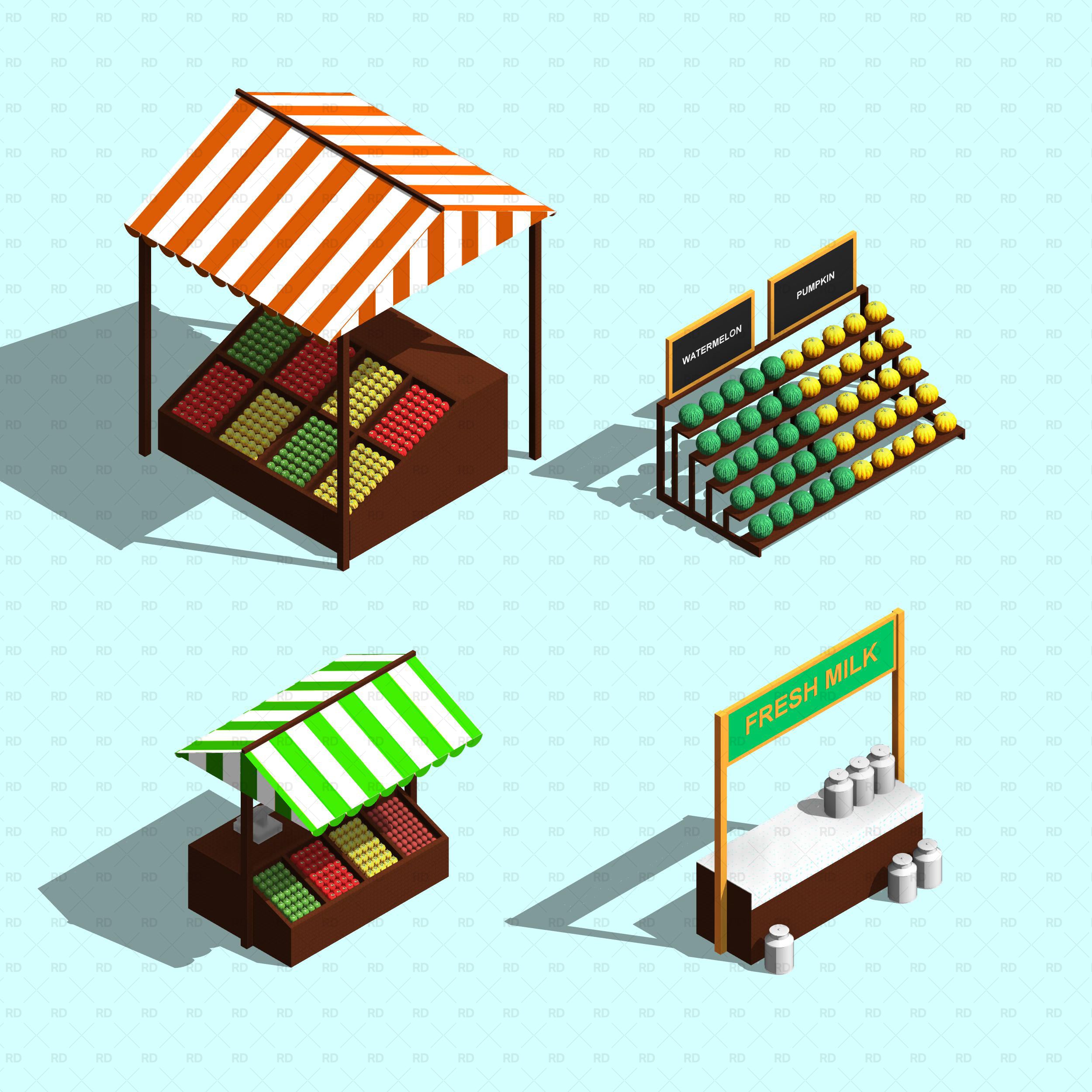 download revit market stall families