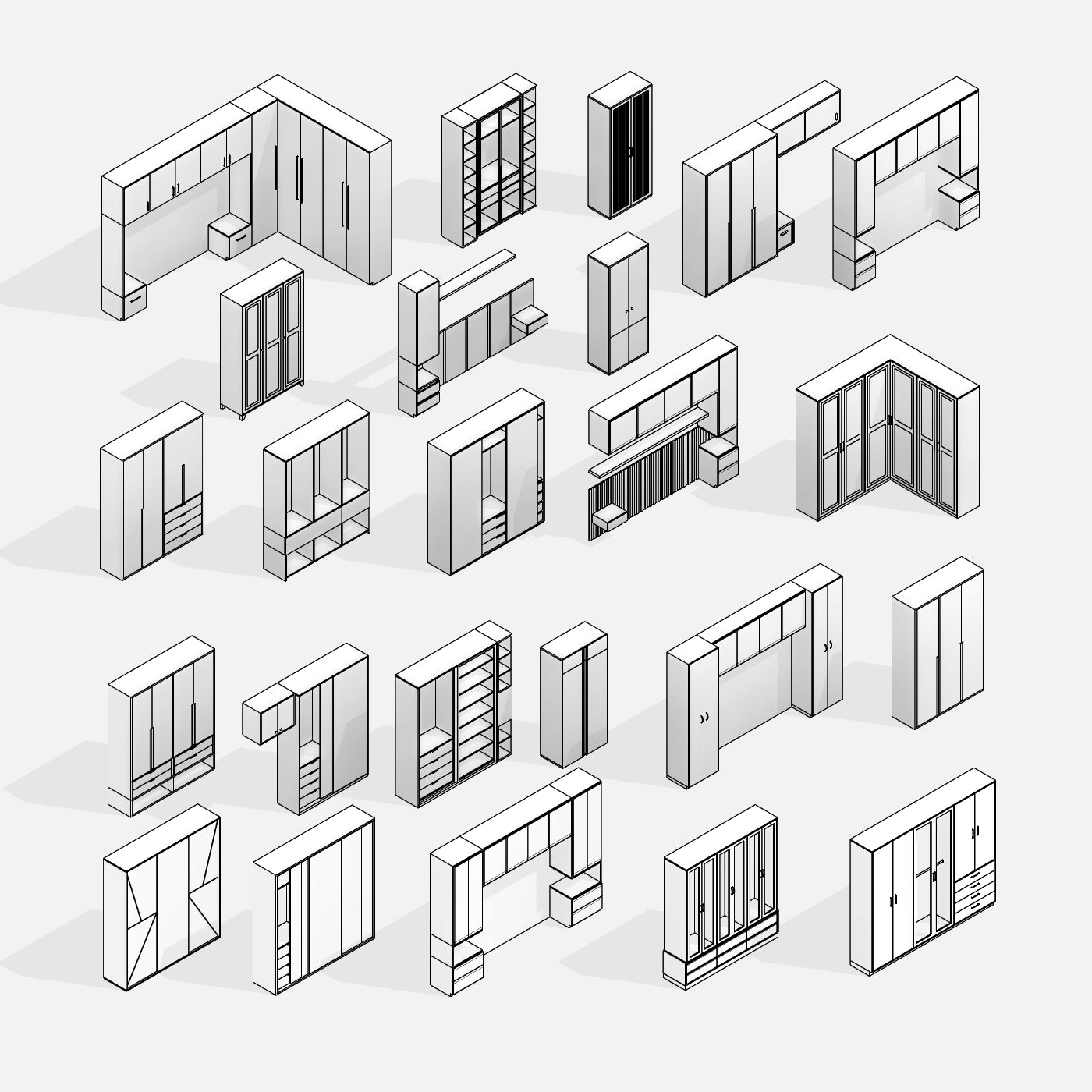 Revit Bedroom Wardrobes families download blocks 