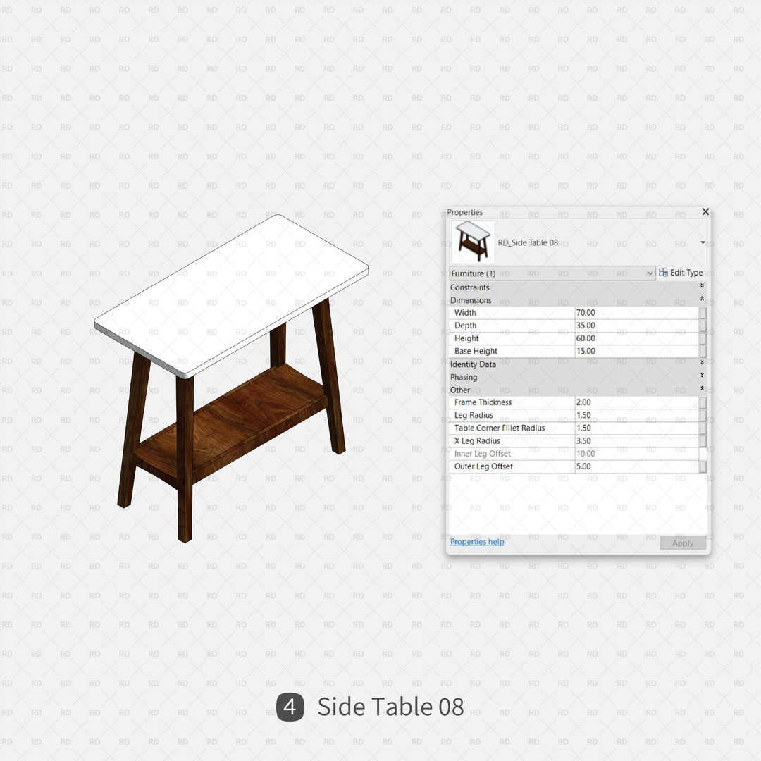 Download Parametric Side Table Revit Families | RD Studio