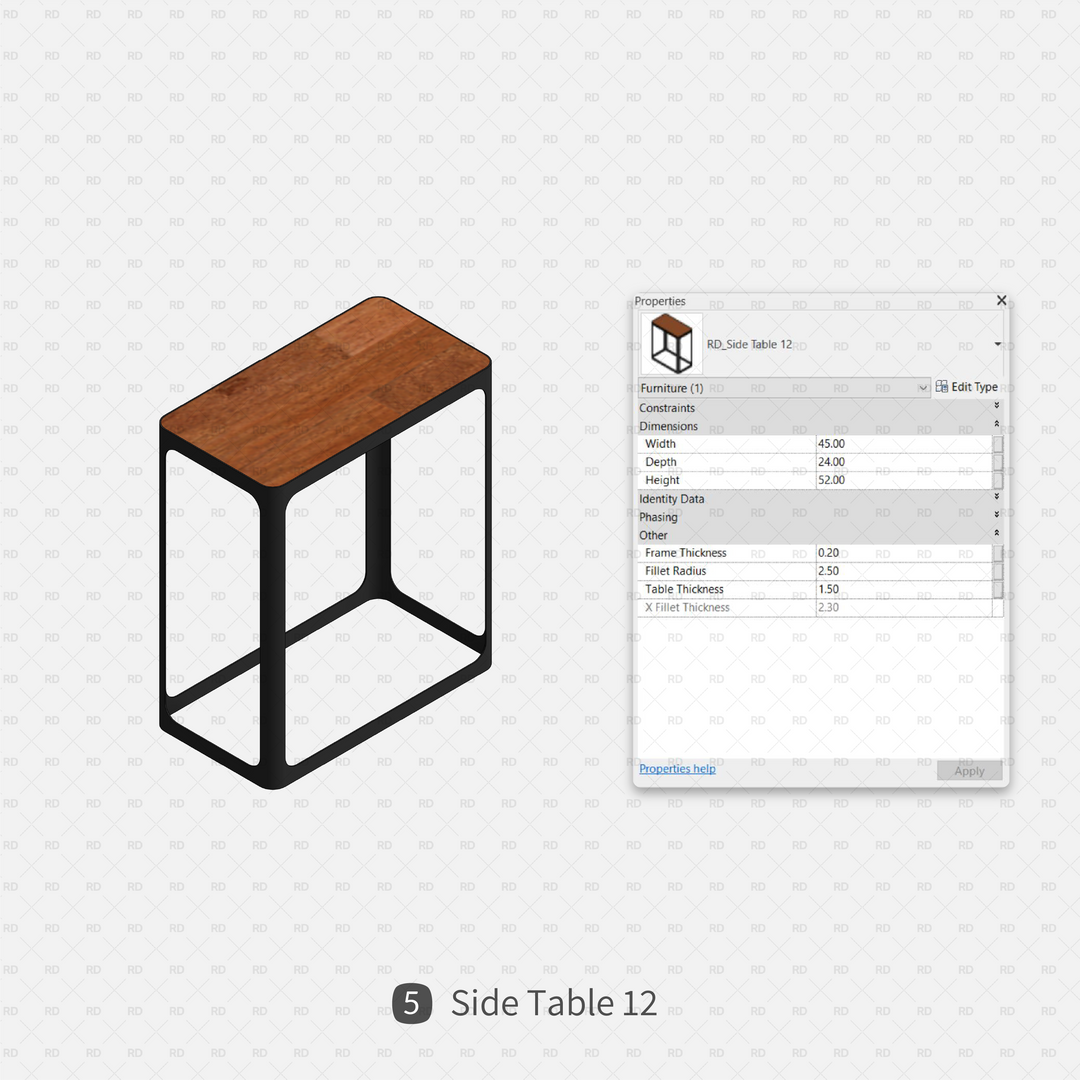 Download Parametric Side Table Revit Families | RD Studio