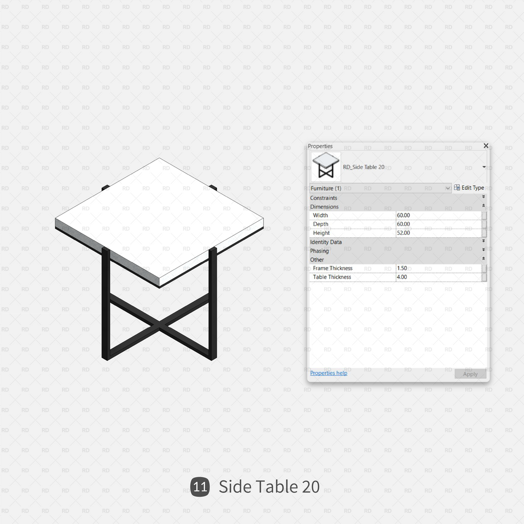 Download Parametric Side Table Revit Families | RD Studio