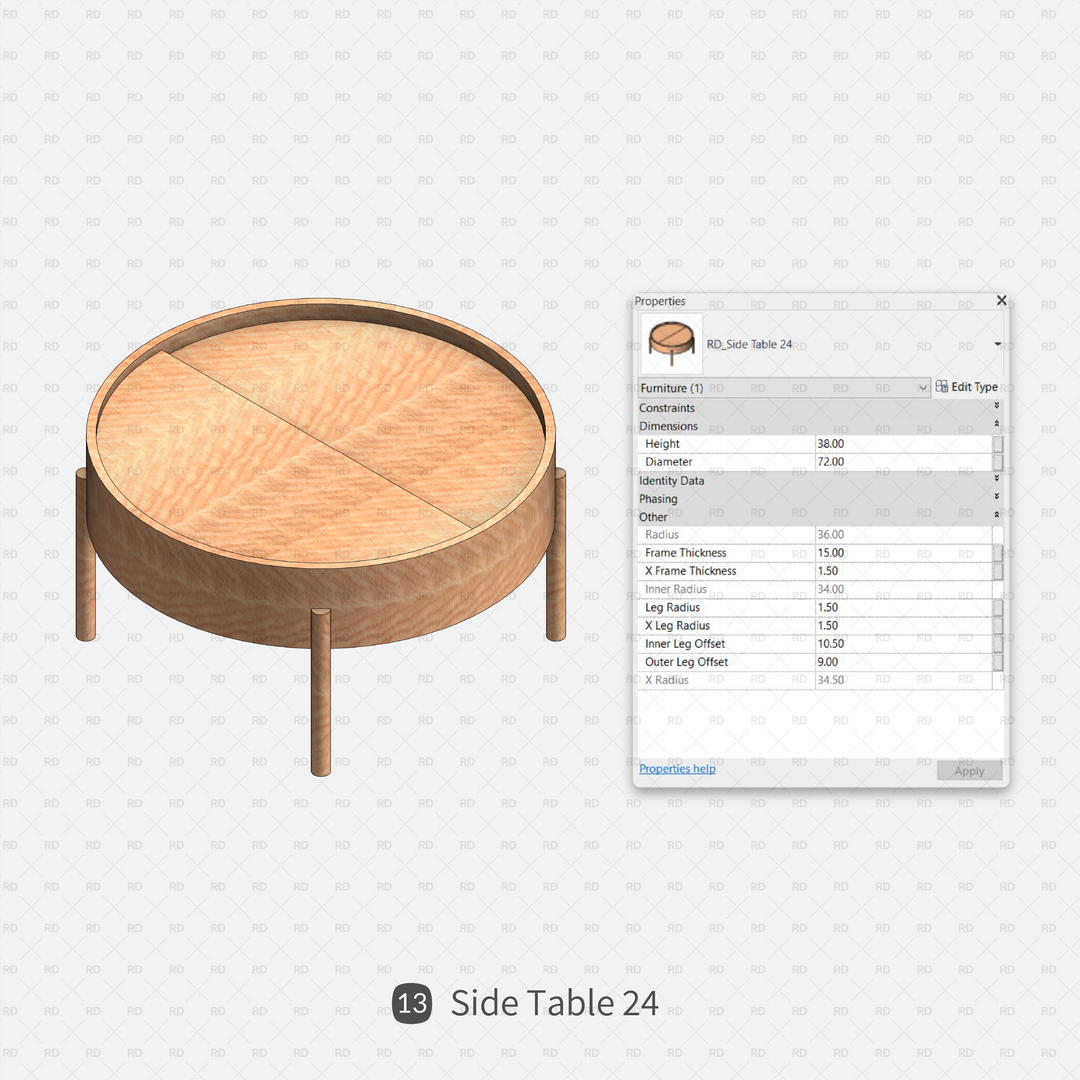 Download Parametric Side Table Revit Families | RD Studio