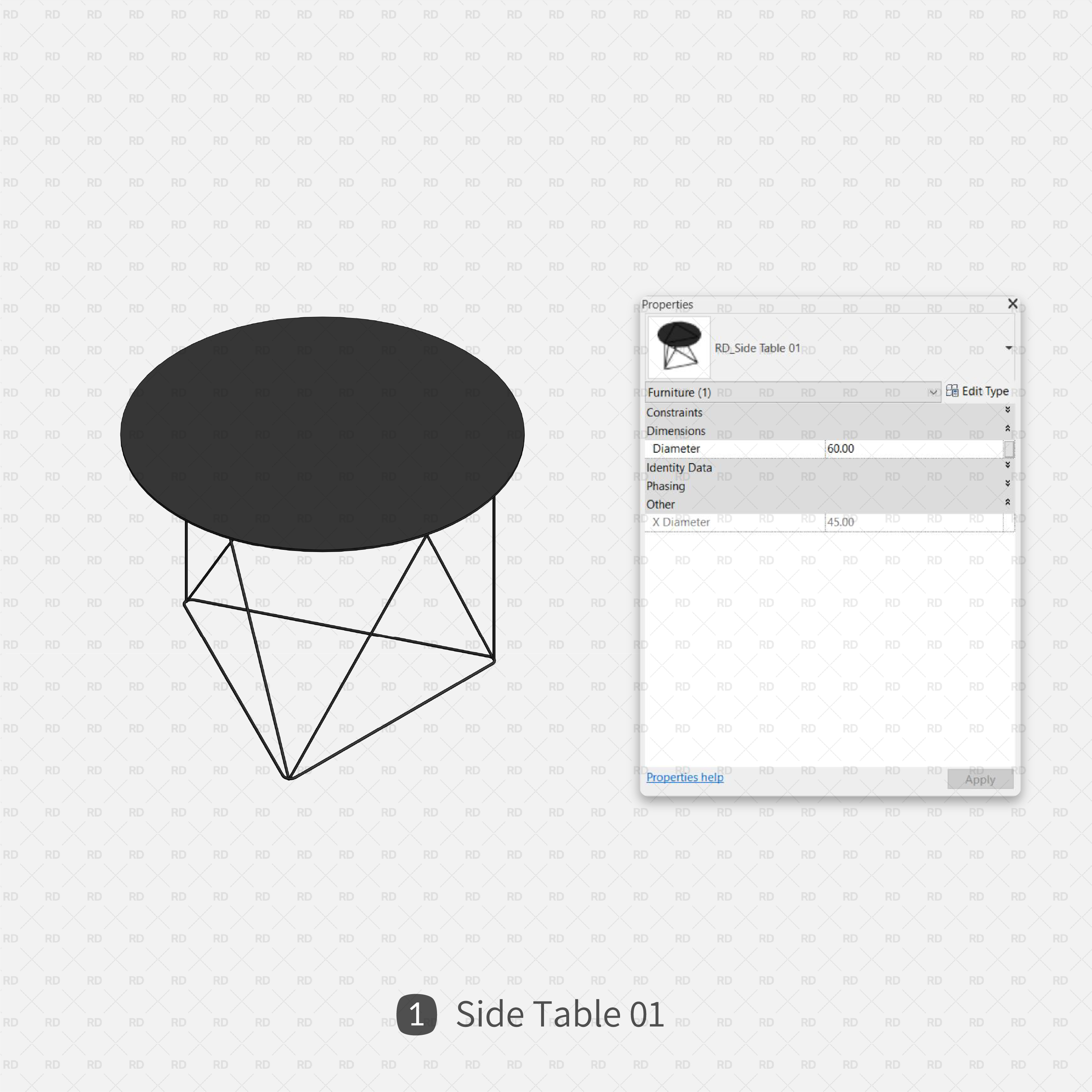 download revit round side table family