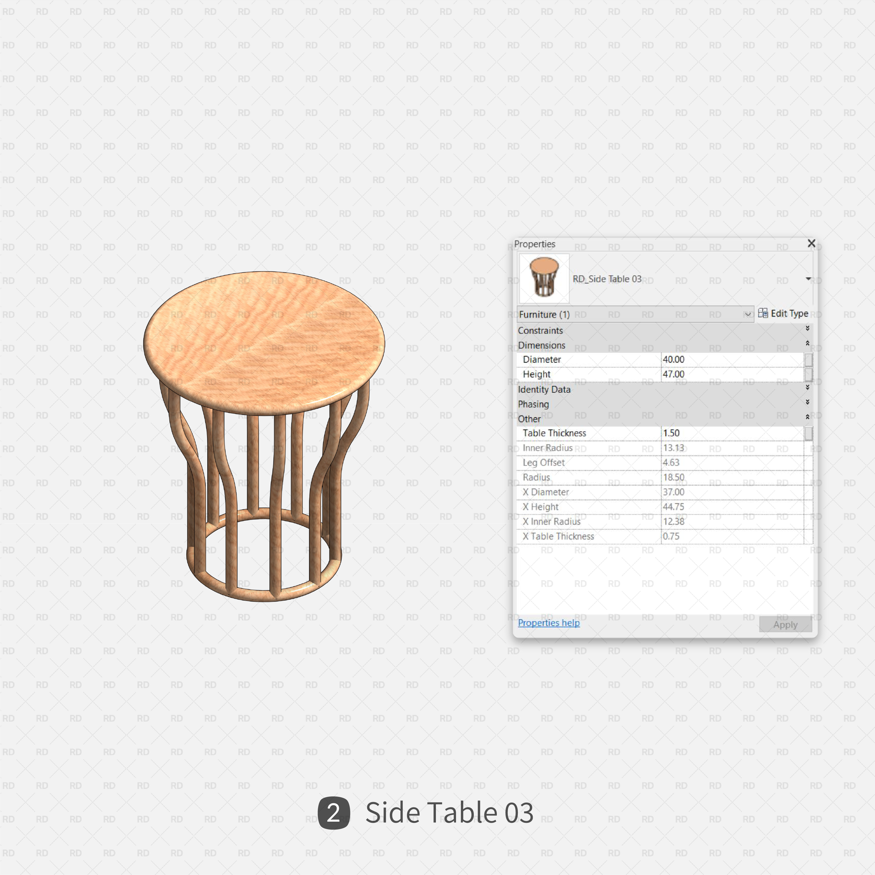 download revit modern round side table family