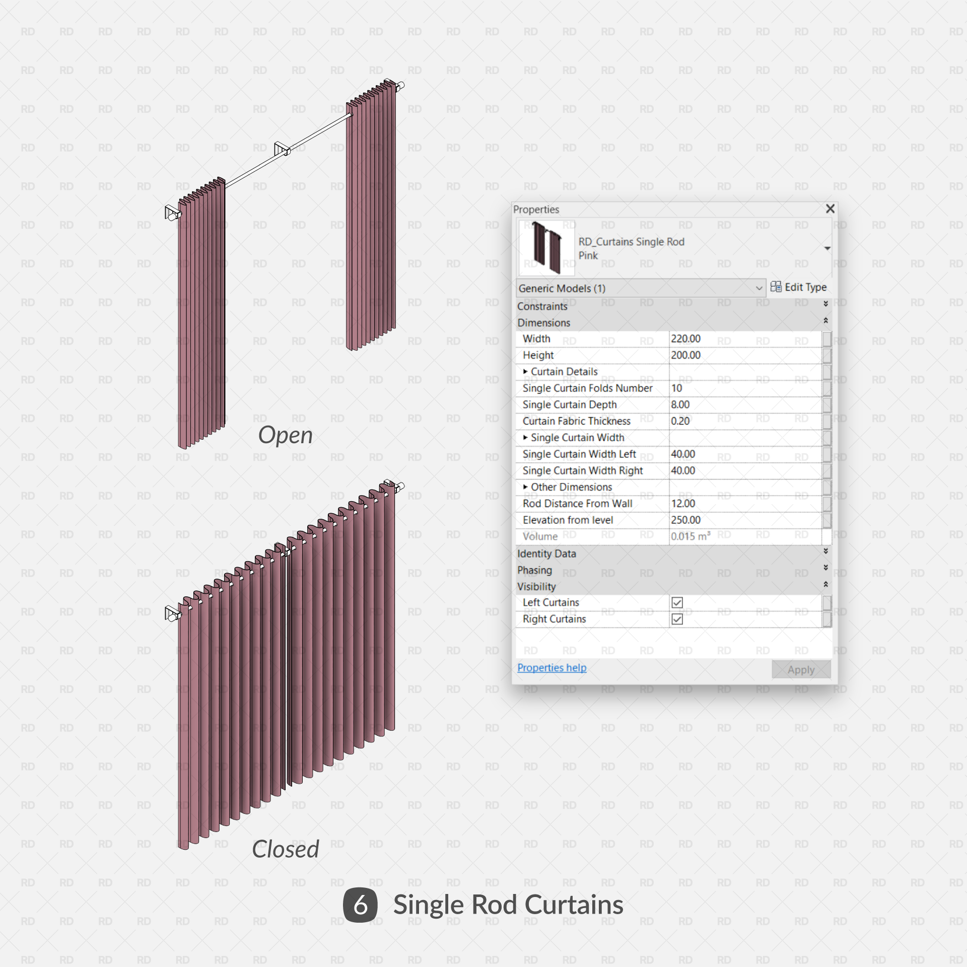 revit single rod curtains