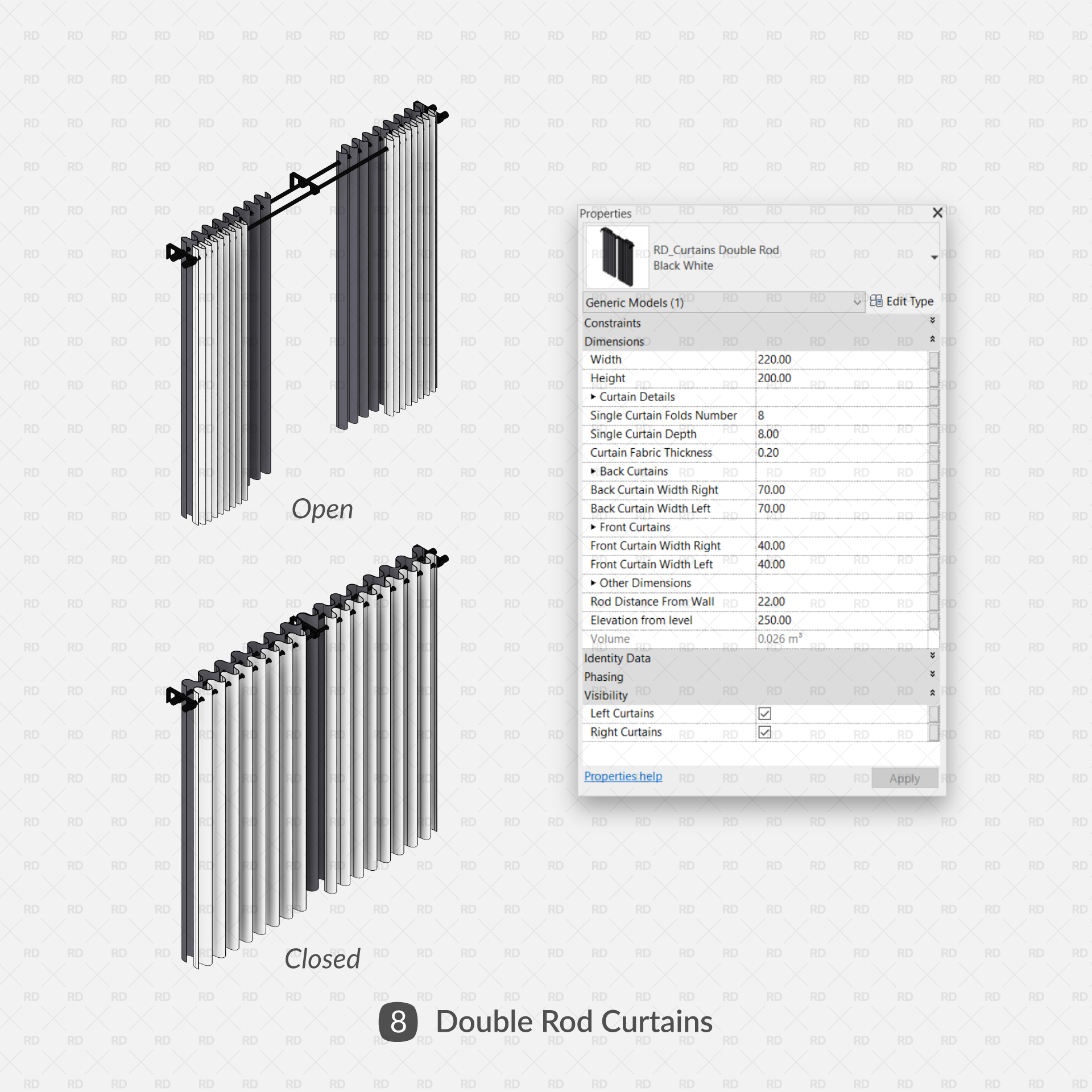 revit double rod curtains