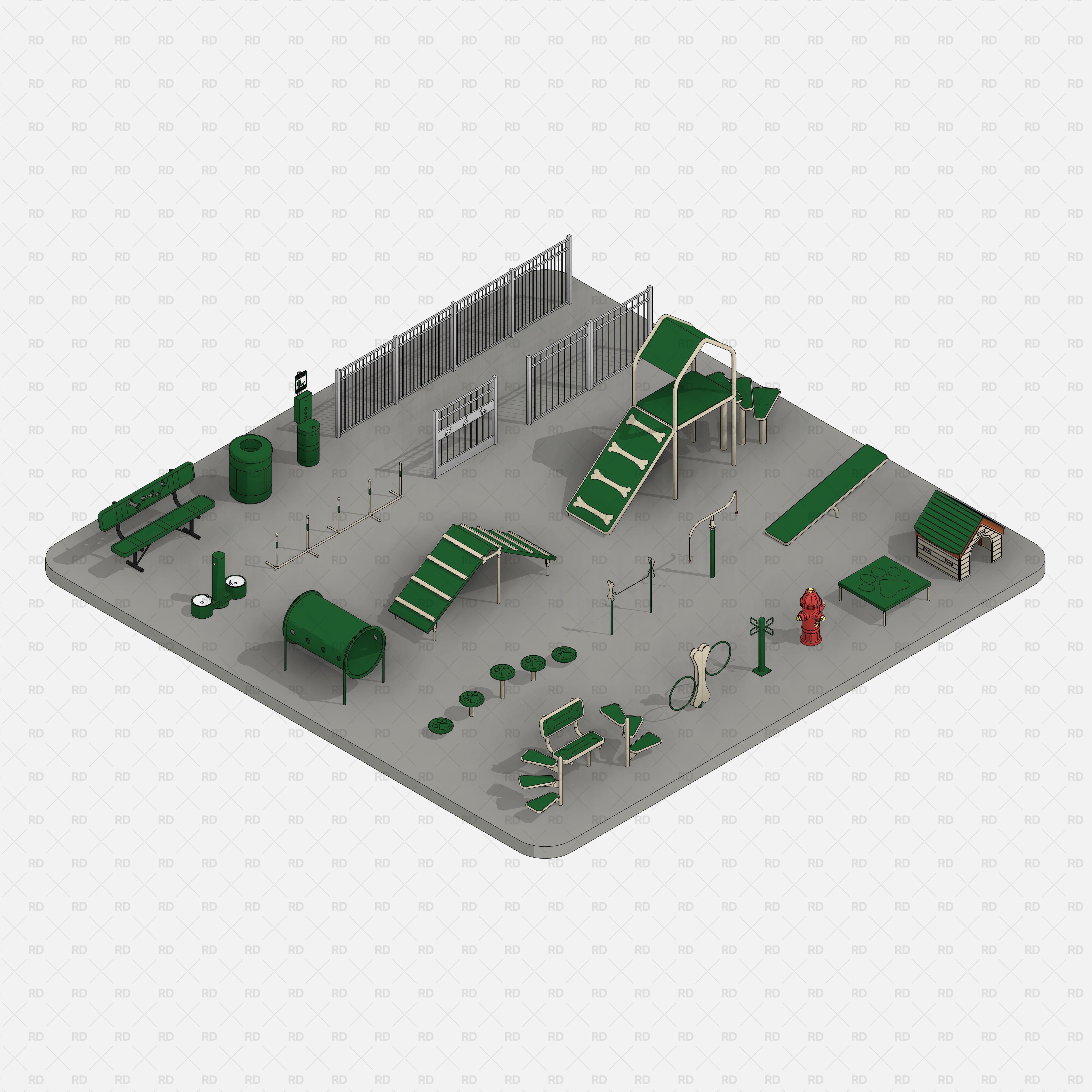 download high quality revit families RD Studio Dog park equipment