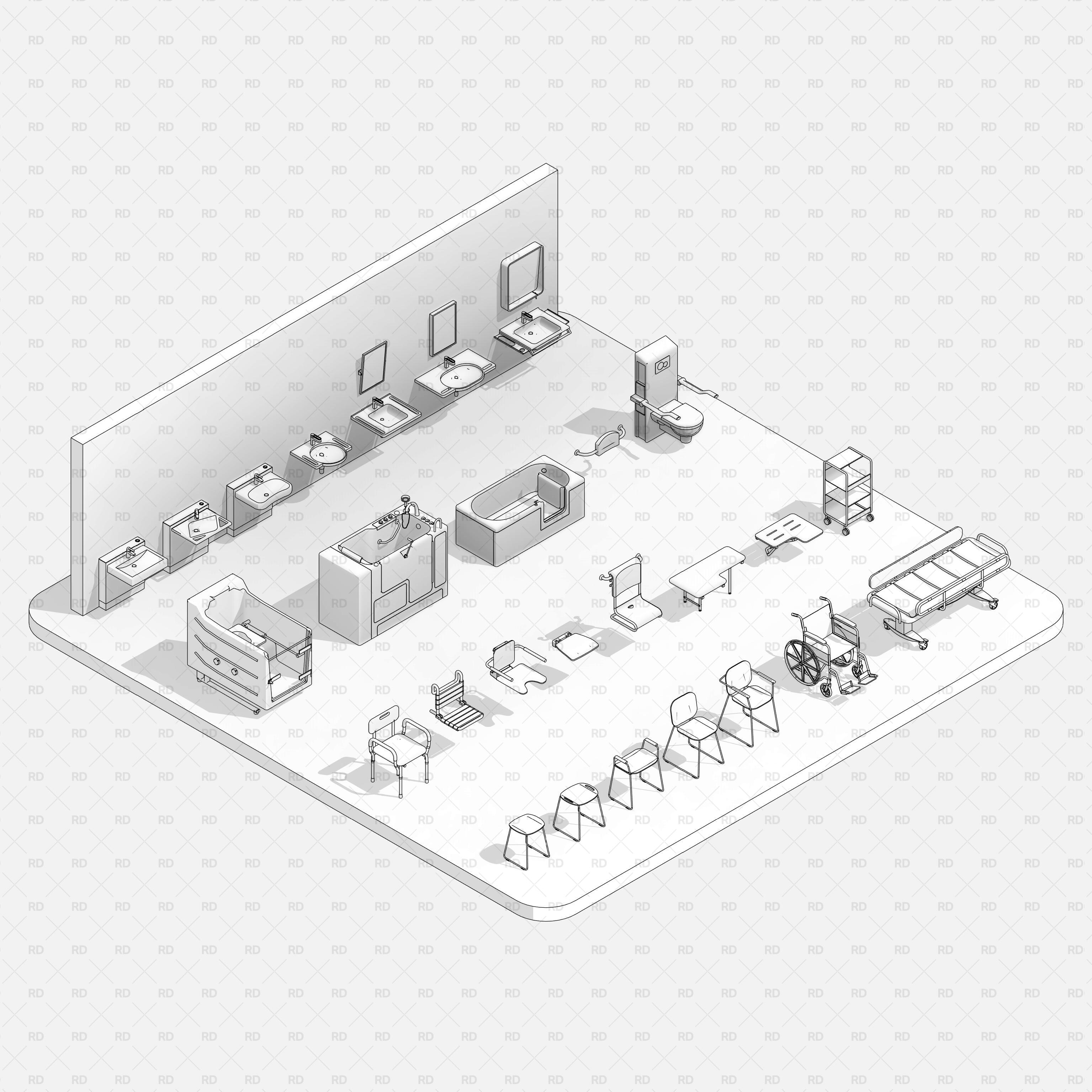 Revit Accessible Bathroom Equipment Families ADA elderly download 2020 