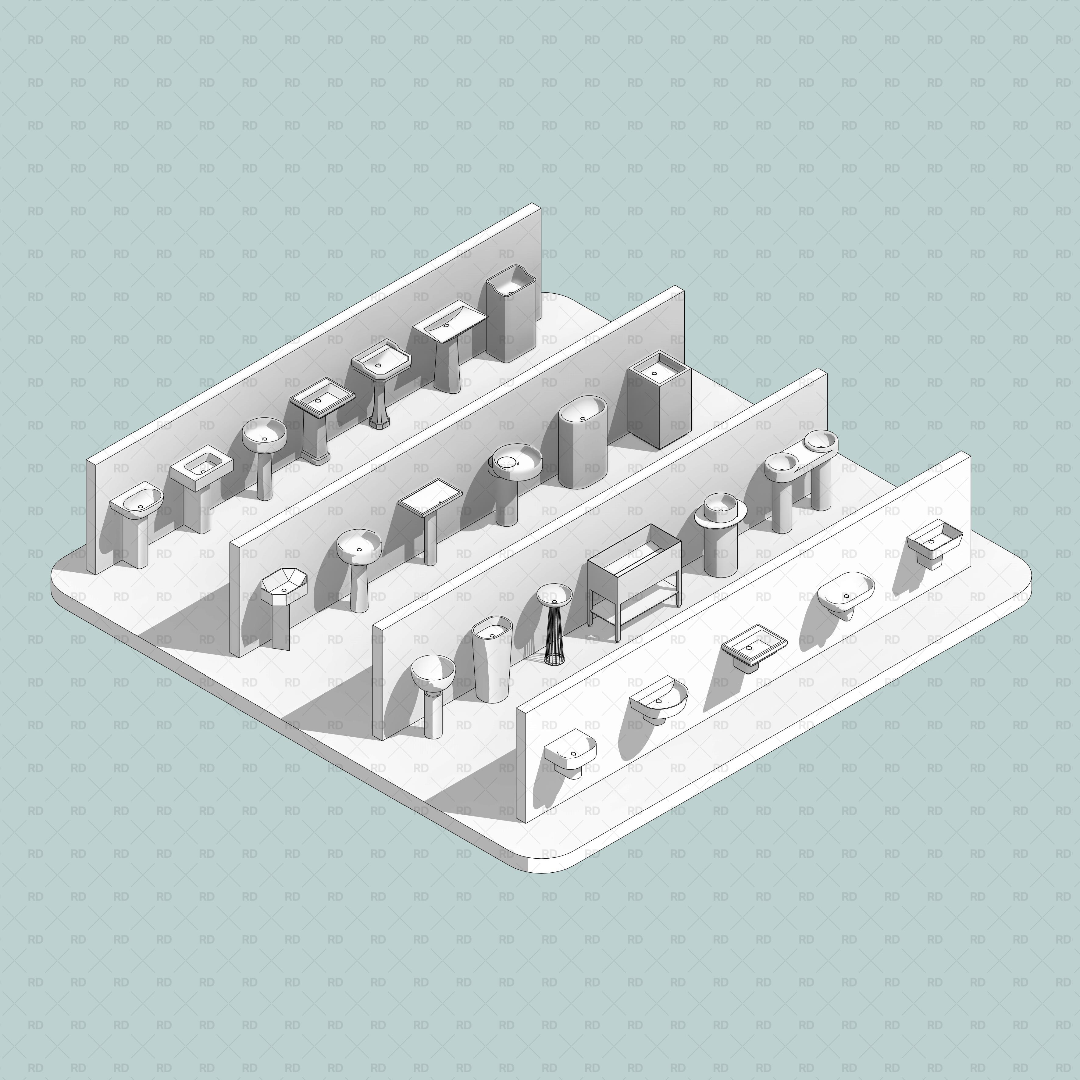 semi pedestal Sinks Revit families download 