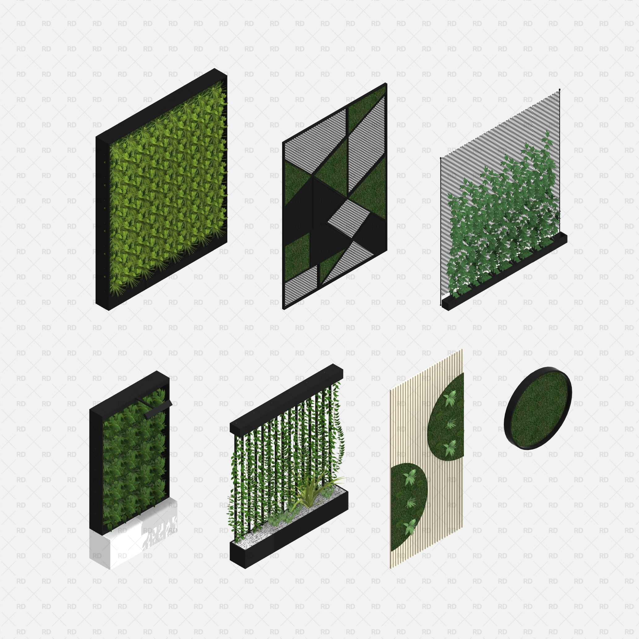 download high quality parametric revit families RD Studio Green wall bim object blocks