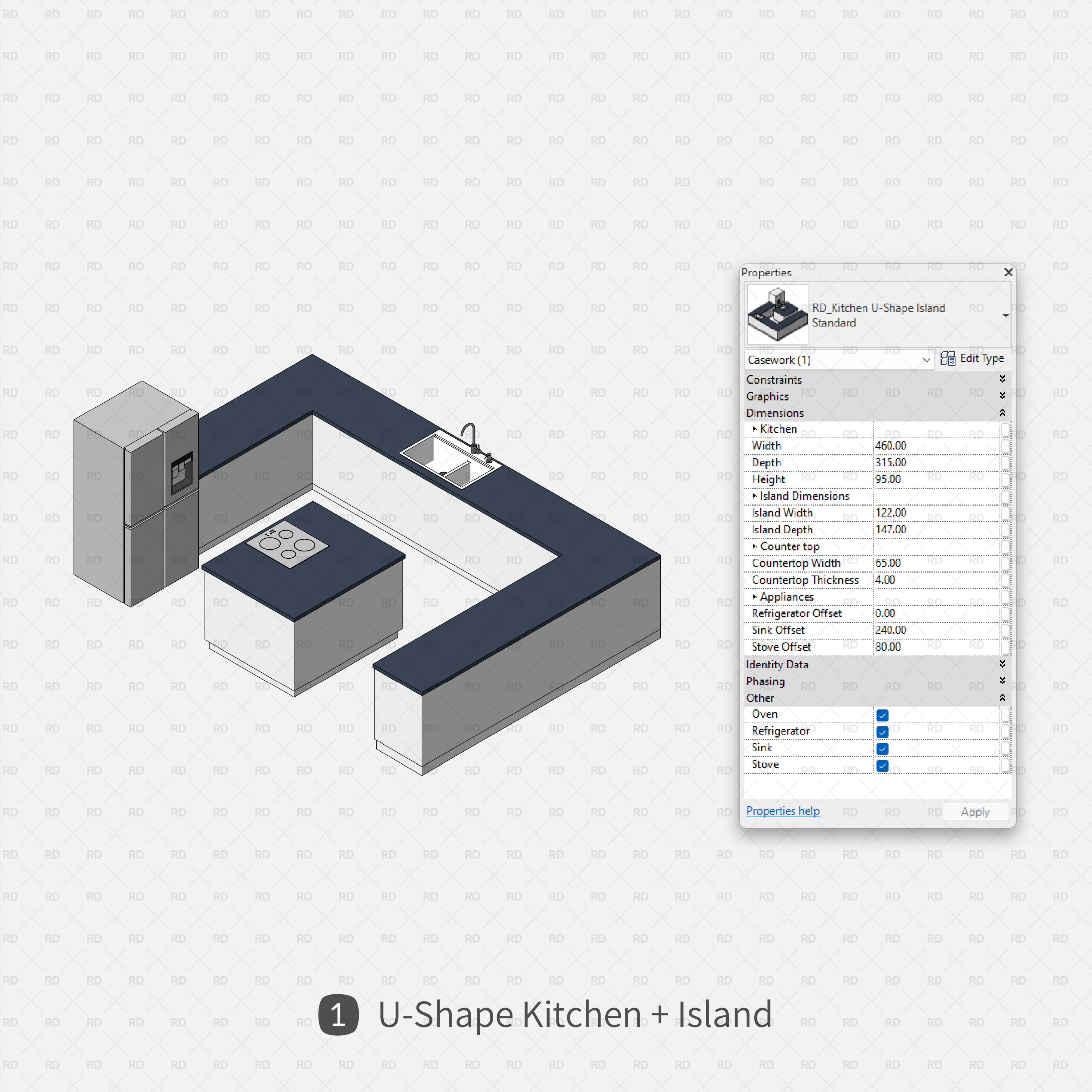 revit u shape kitchen with island