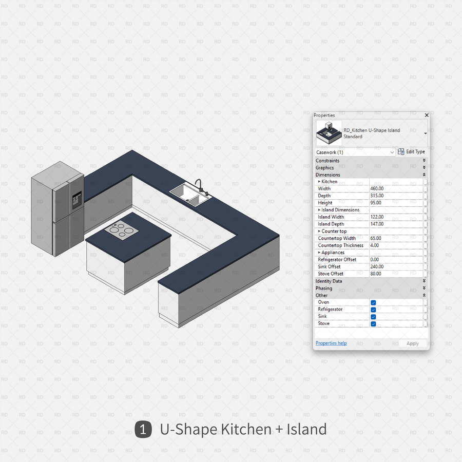Revit Kitchen Families - 9 Fast Design Layouts - RD Studio