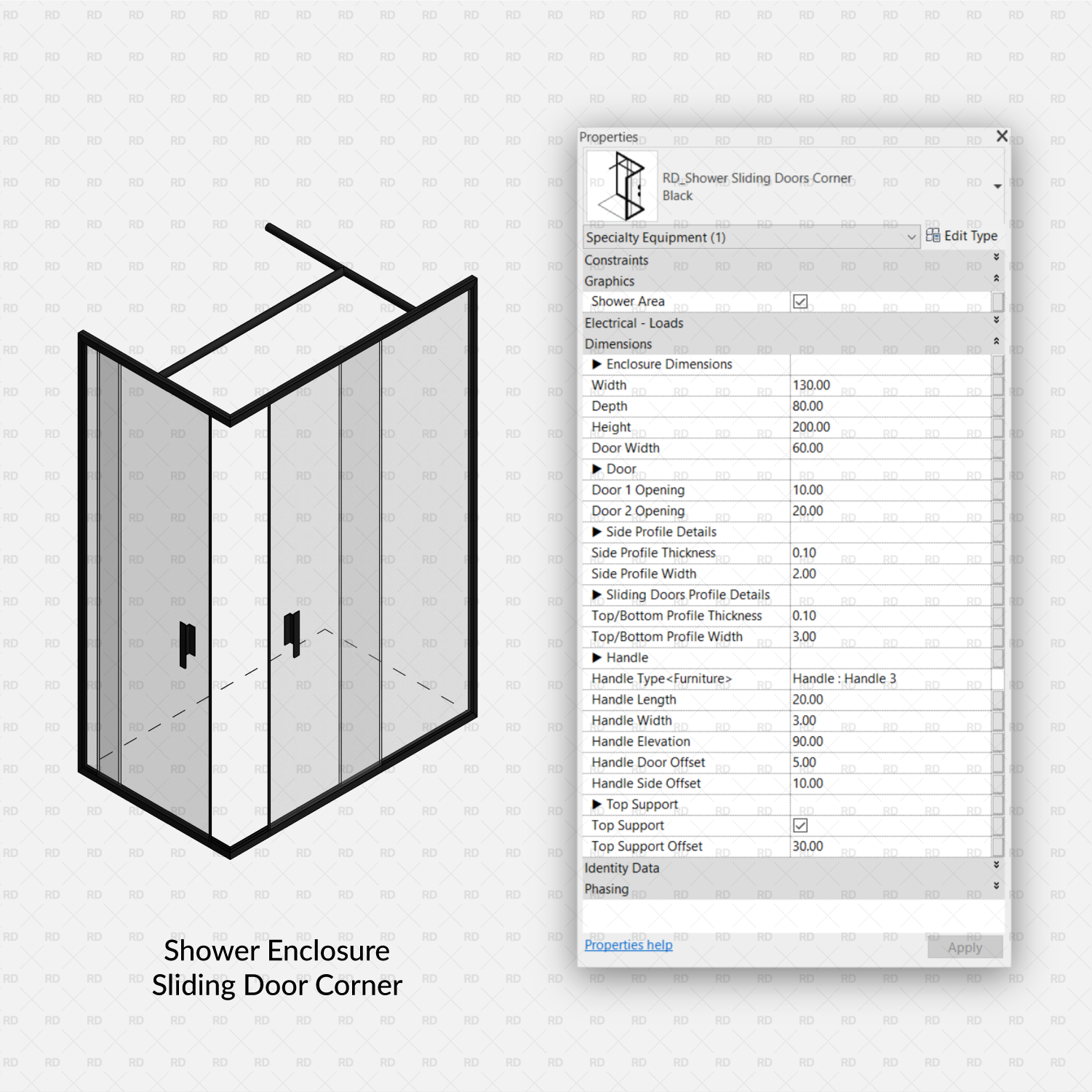 revit shower sliding door corner