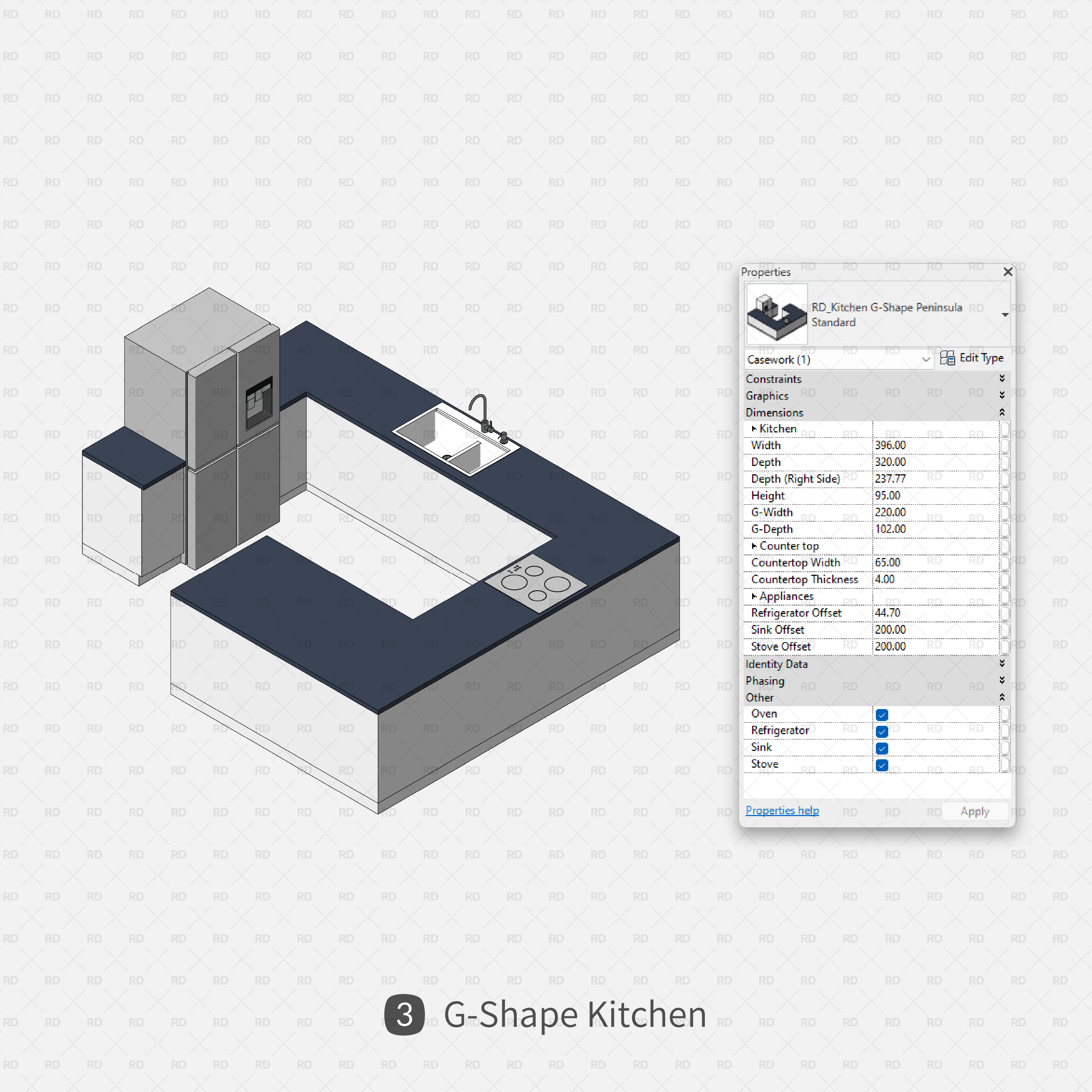 revit g shape kitchen