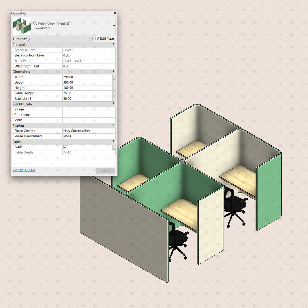 Download Parametric Revit Families - Office Pods | RD Studio