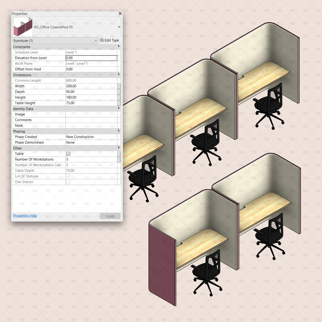 Download Parametric Revit Families - Office Pods | RD Studio
