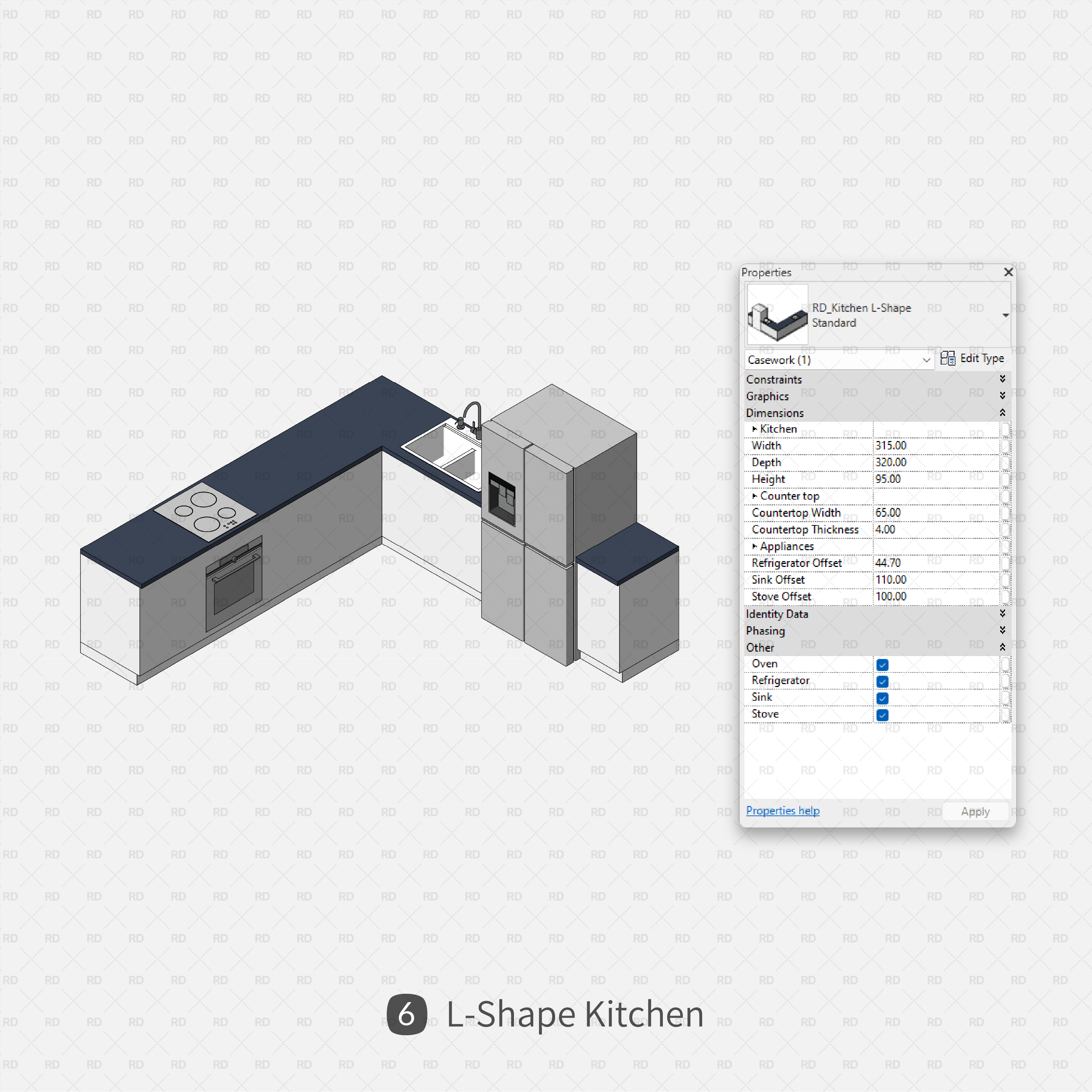 revit l shape kitchen