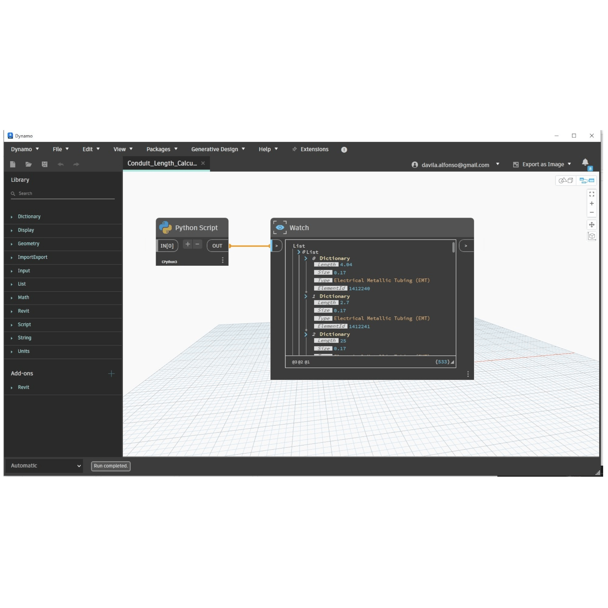 Dynamo script: Conduit Length Calculator for Revit MEP python script excel 