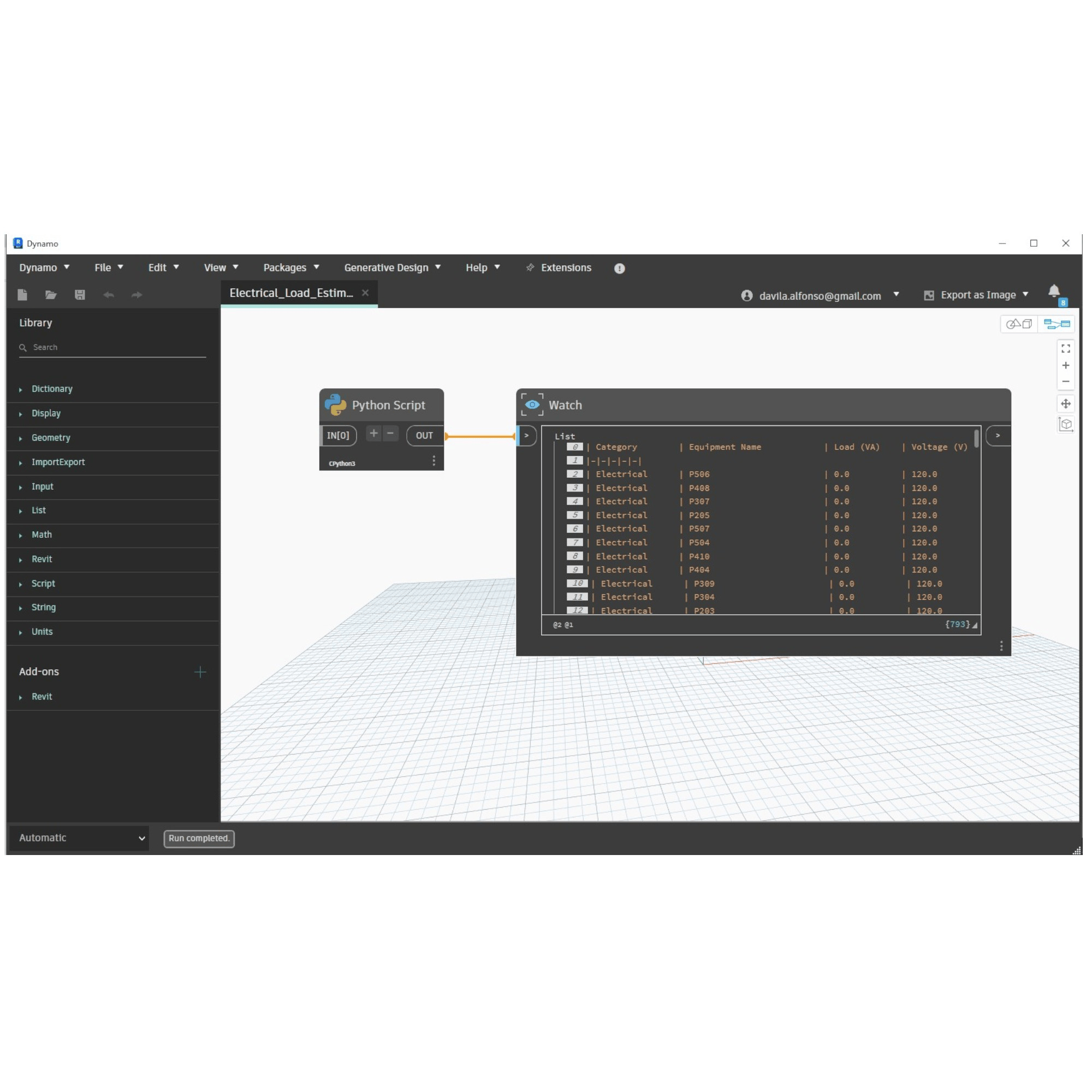 Revit Dynamo script Electrical Load Estimator for Revit MEP RD Studio python 