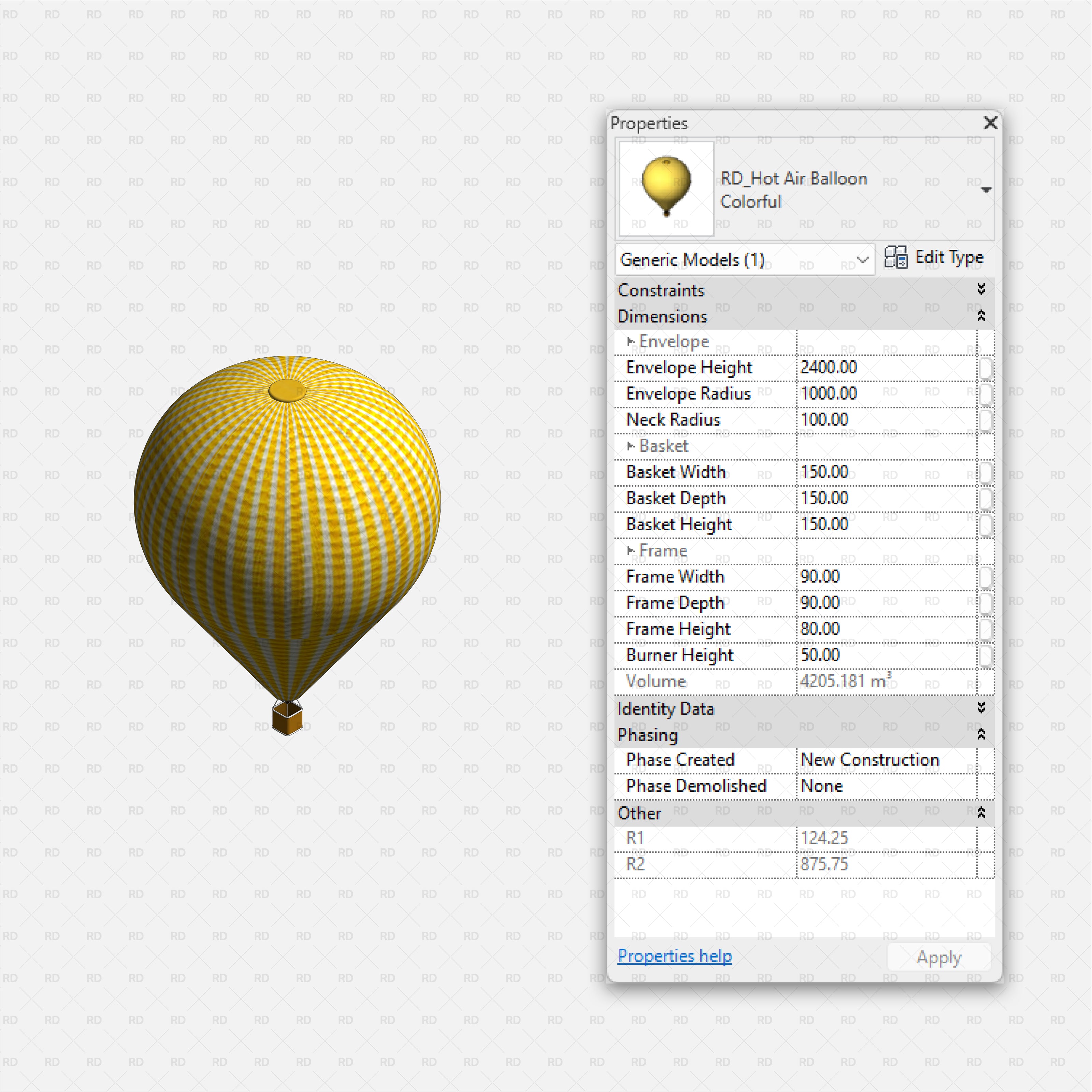 download high quality revit family hot air balloon